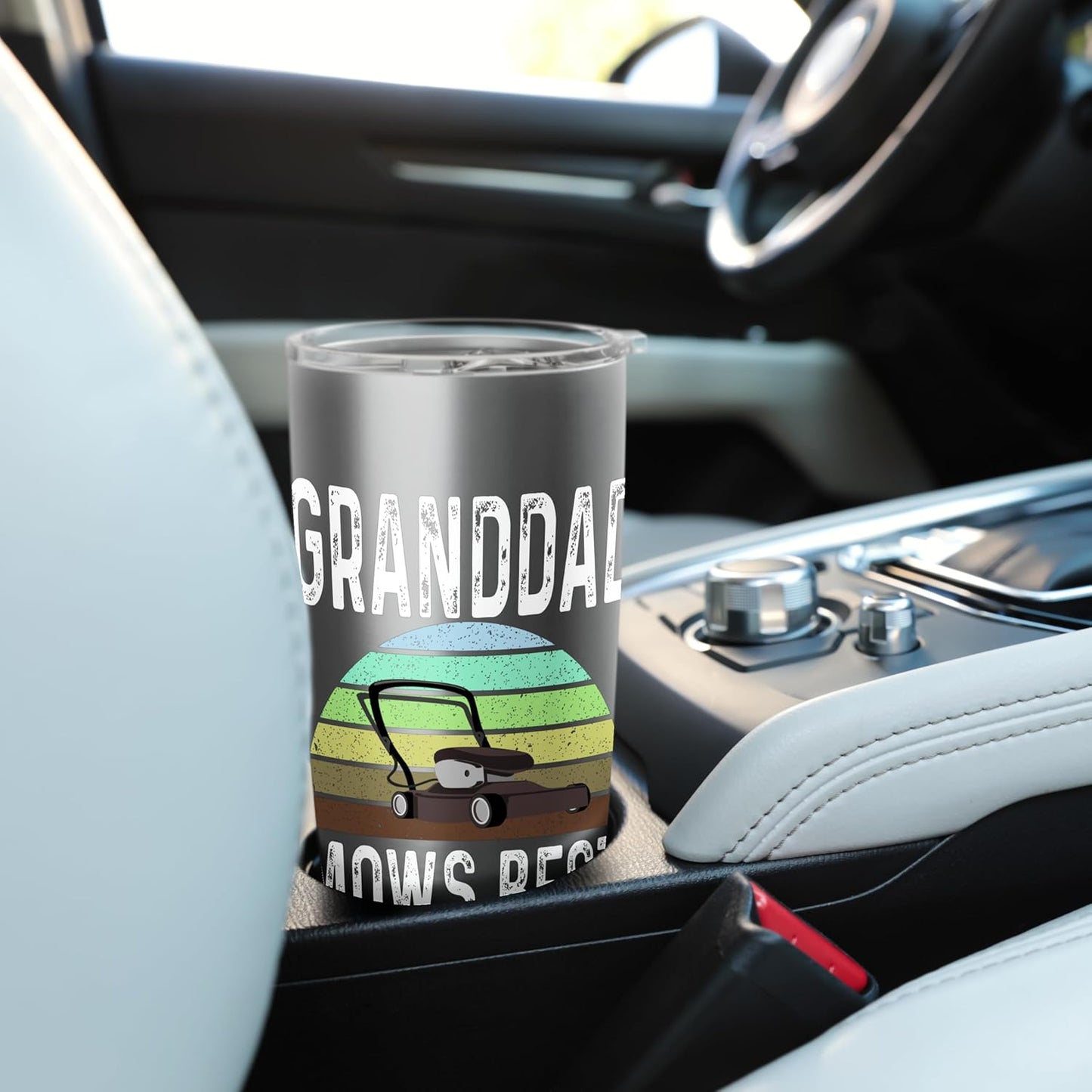 Funny Granddad Mows Best Lawn Care Grass Mowing Lawn Mower Stainless Steel Insulated Tumbler