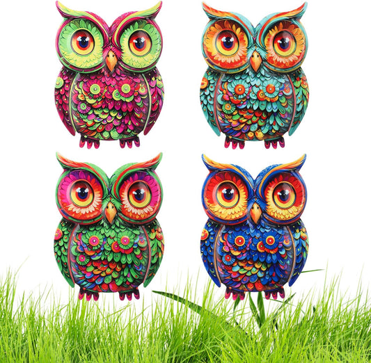 Junware Metal Owl Wall Decor, 4Pcs Owl Iron Wall Art Sculptures Hanging Sculpture Decoration. Outdoor Fence Art for Home Garden, Fence, Patio, Yard, Bedroom Outside Gifts for Adults