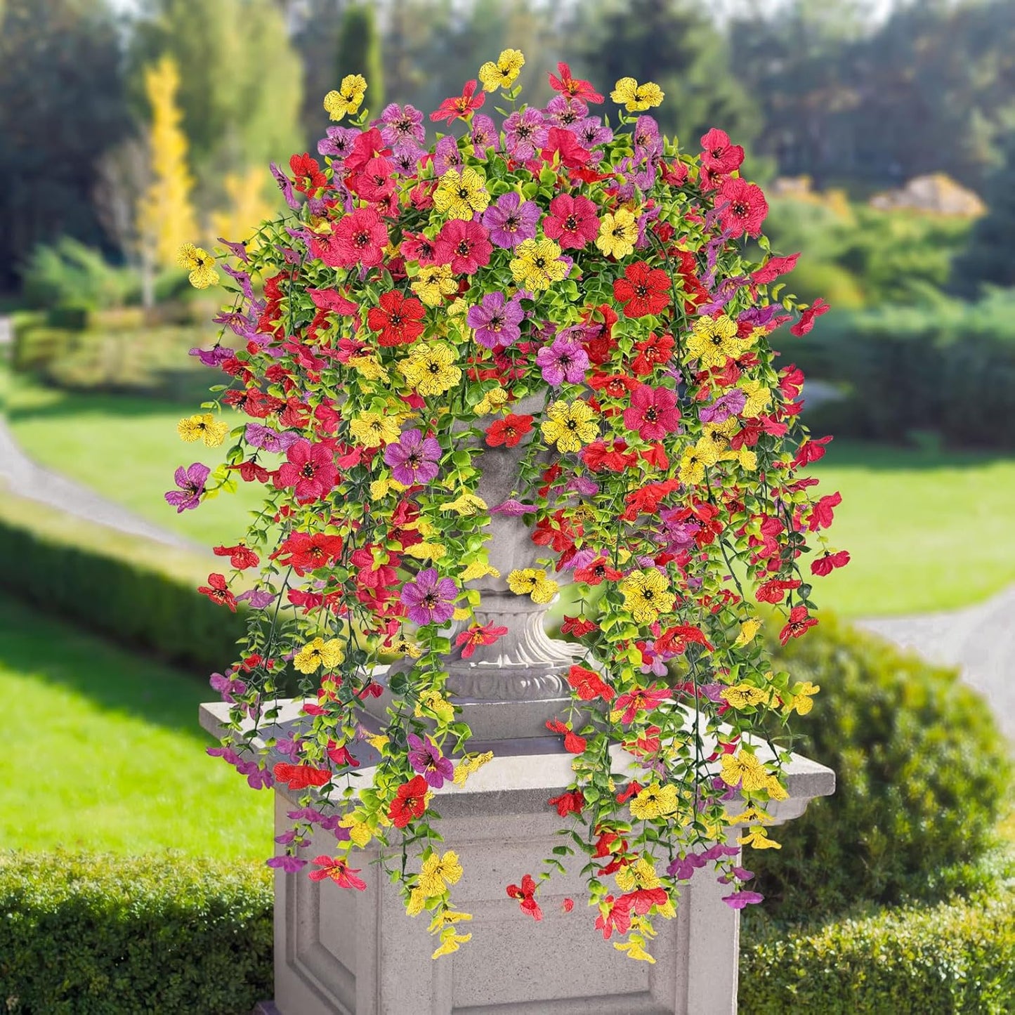 ICX 4 PCS Artificial Hanging Flowers for Outdoors, UV Resistant Artificial Outdoor Flowers, Snake Plant Style Silk Flowers for Pot, Front Door, Porch, Yard, Patio, Window Box, Hanging Basket (Mix)