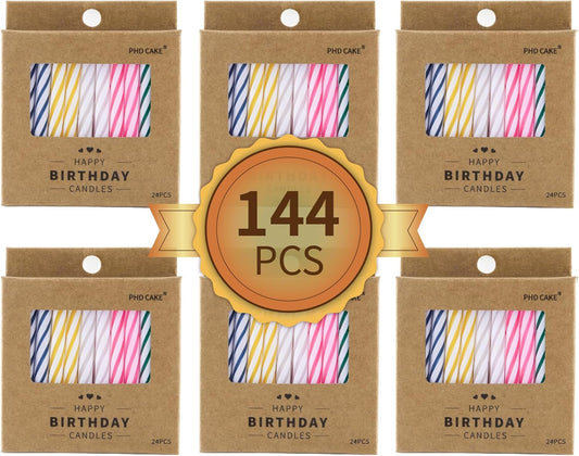 PHD CAKE 144-Count Multicolored Spiral Birthday Candle, Birthday Candles for Cake, Cupcake Candles, Party Celebration