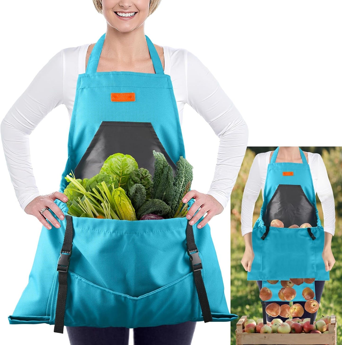 Garden Apron,Harvest Apron with Multi-pocket for Men Women, Adjustable Cross-Back Straps, Gardening Gifts for Mom,Dad