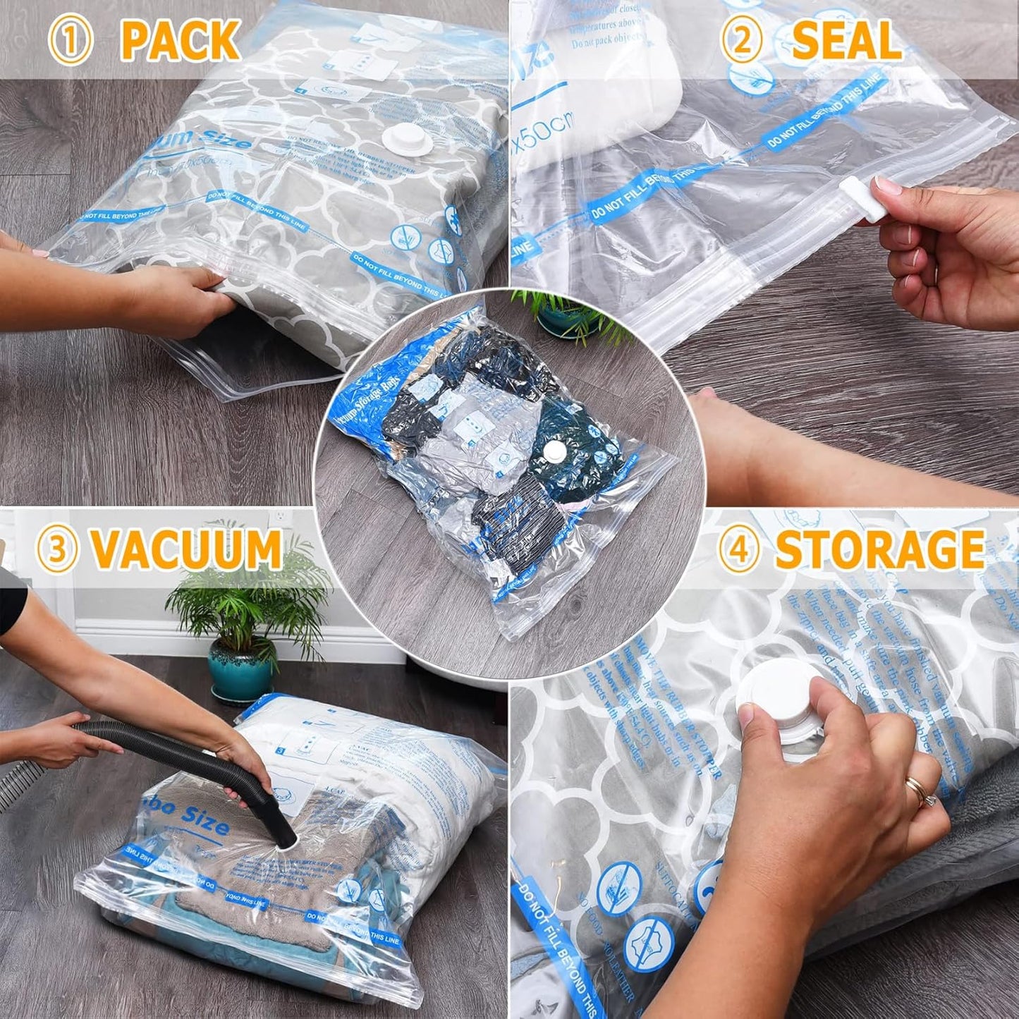 MEIQIHOME Vacuum Storage Bags, Space Saver Sealer Bags,Vacuum seal bags for clothing, Pillows, Comforters, Blankets, Bedding,7 Jumbo
