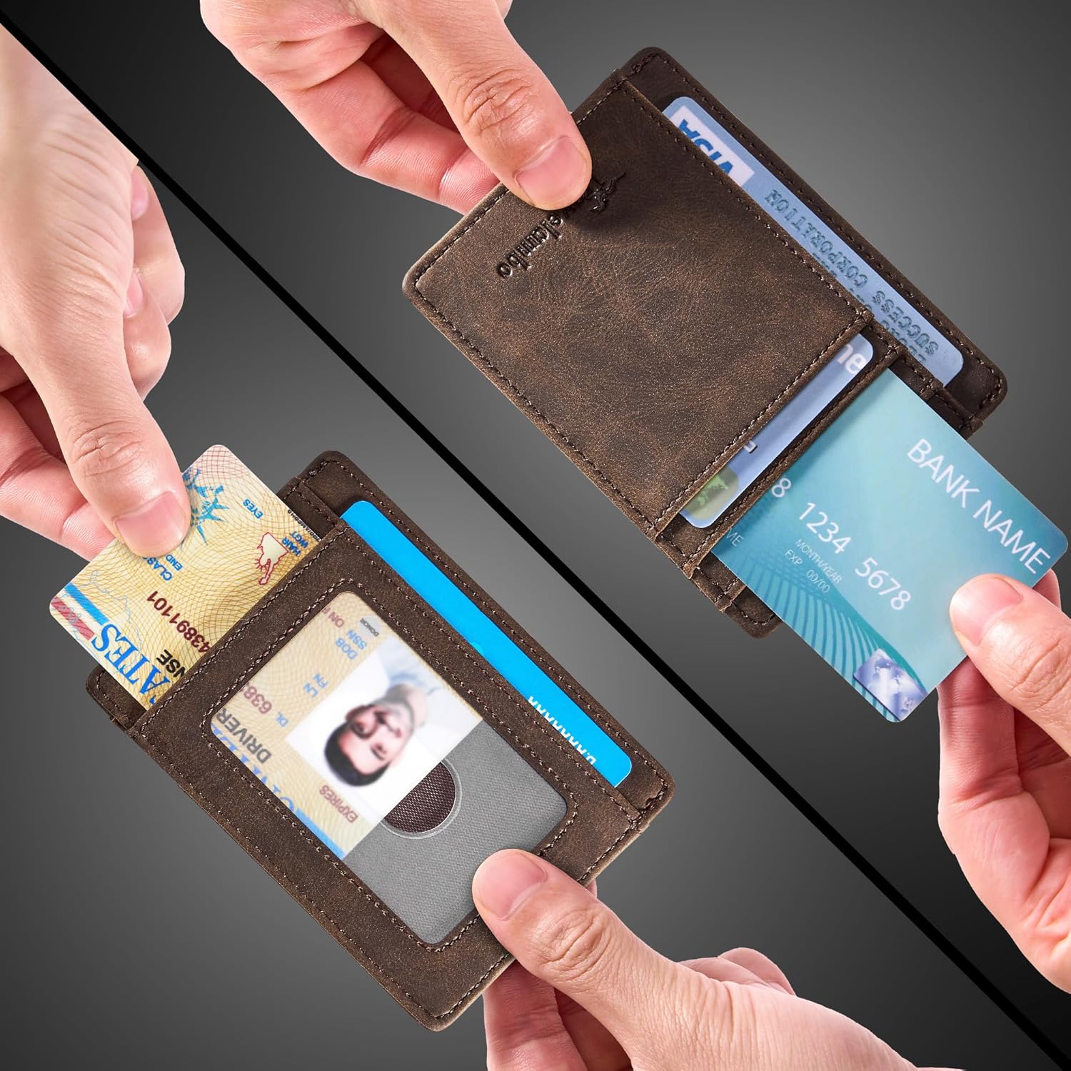 Travelambo Slim Wallet Front Pocket Minimalist Leather RFID Blocking M