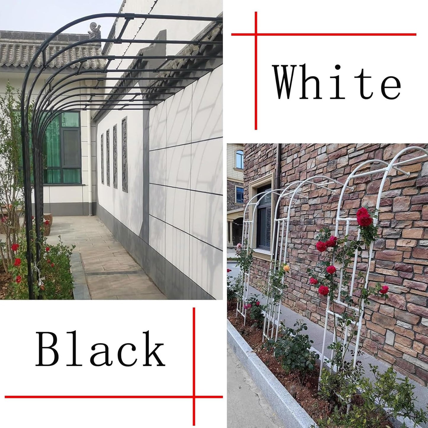 Garden Half Arch Arbor Trellis - Metal & PE Coated Climbing Plant Support, Outdoor Floral Archway for Roses, Vines, and Garden Decor (Black, 60x240x40cm)
