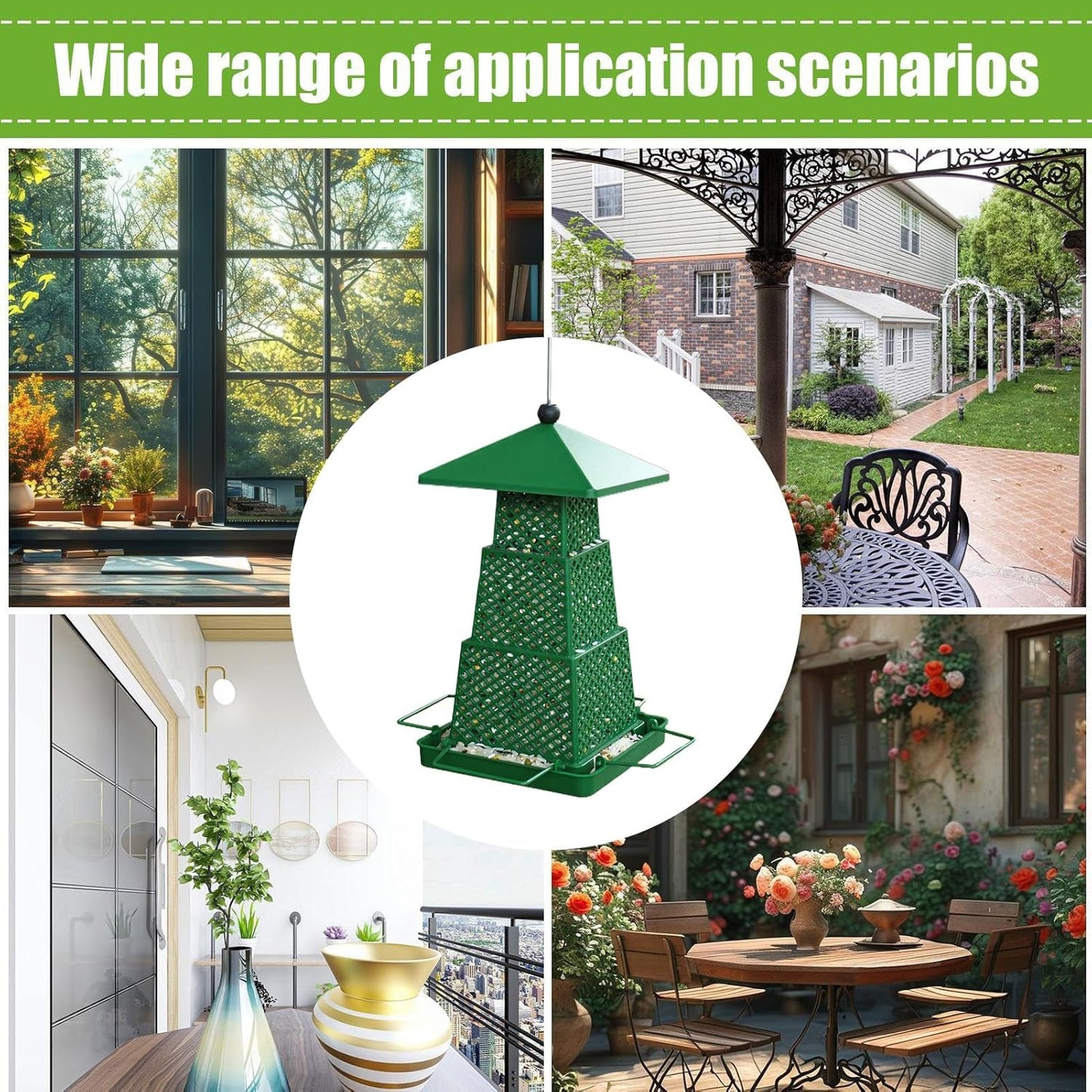Squirrel-Proof Large Capacity Bird Feeder, 24x13.5cm Outdoor Decorative Feeder with 11x13.5cm Folded Size for Hummingbirds, Chickadees, Garden