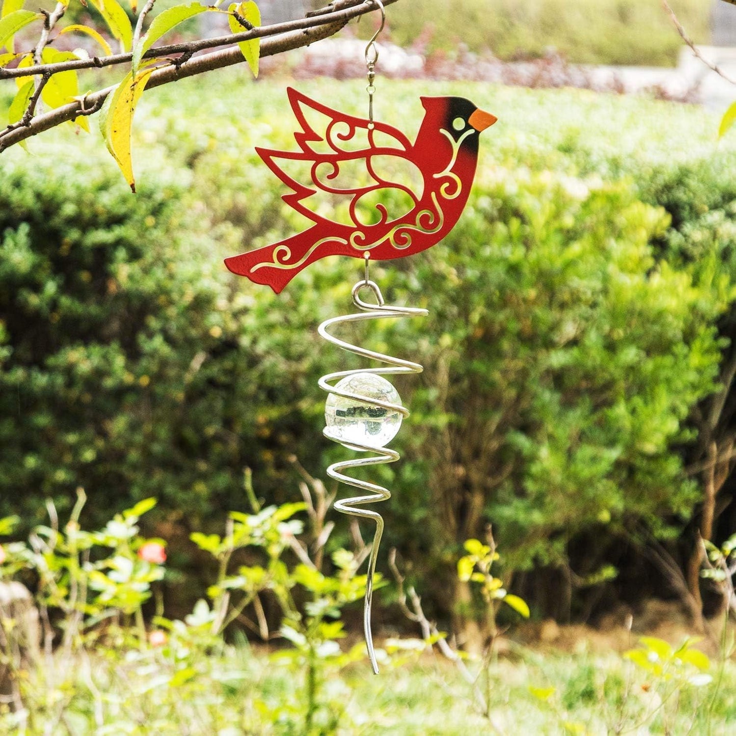 Topadorn 18" Cardinal Metal Wind Spinner - Outdoor Hanging Garden Decor for Yard & Patio
