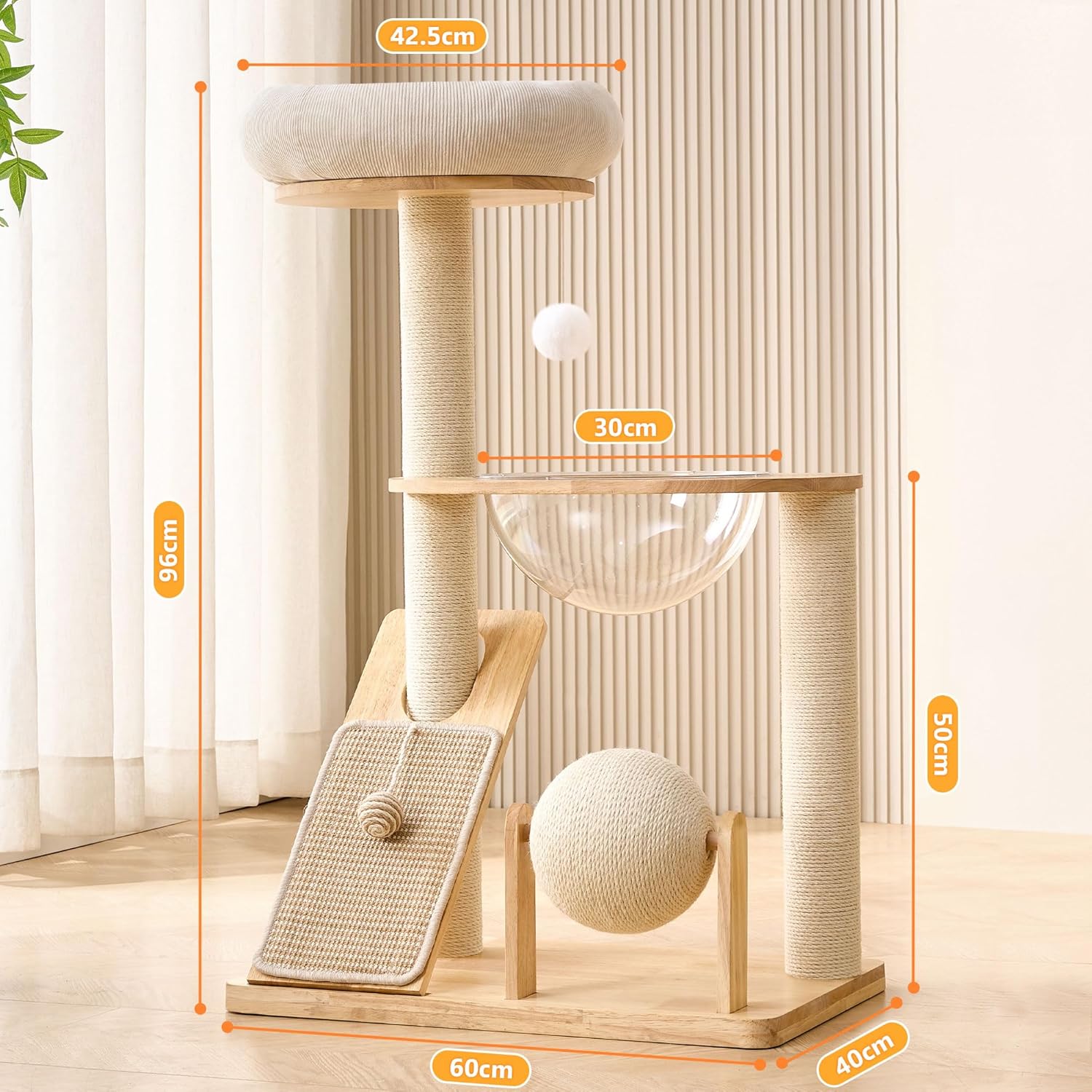 HITTITE Solid Wood Cat Tree Tower with Scratching Post, 37.8 Inches Ta