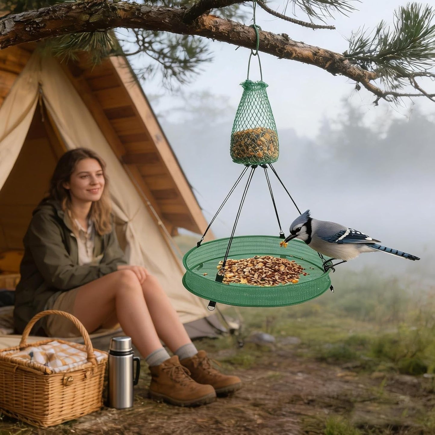 Bird Feeders, Outdoor Tray, 19.6 Inch Spill Guard Mesh Feeding Tray with Hangable Design, Avian Feeder with Sturdy Construction, Garden Supplies, Bird Feeders for Finch Hummingbird Watching