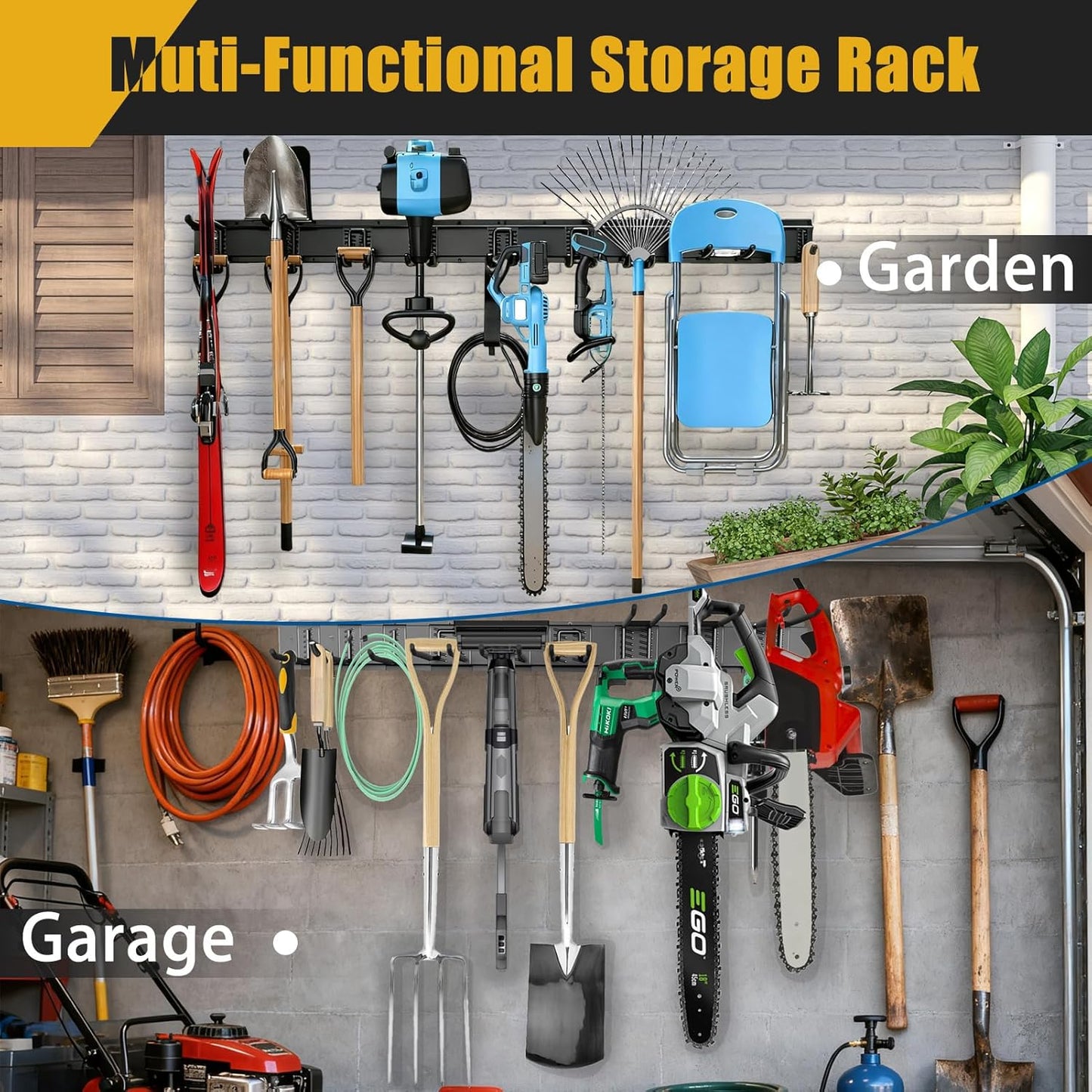 Heavy Duty Garage Wall Organizer with 700LB Capacity, 48Inch Garage Tool Organizer Wall Mount and Garden Tool Organizer with Adjustable Tool Rack for Garage Shed Yard Storage