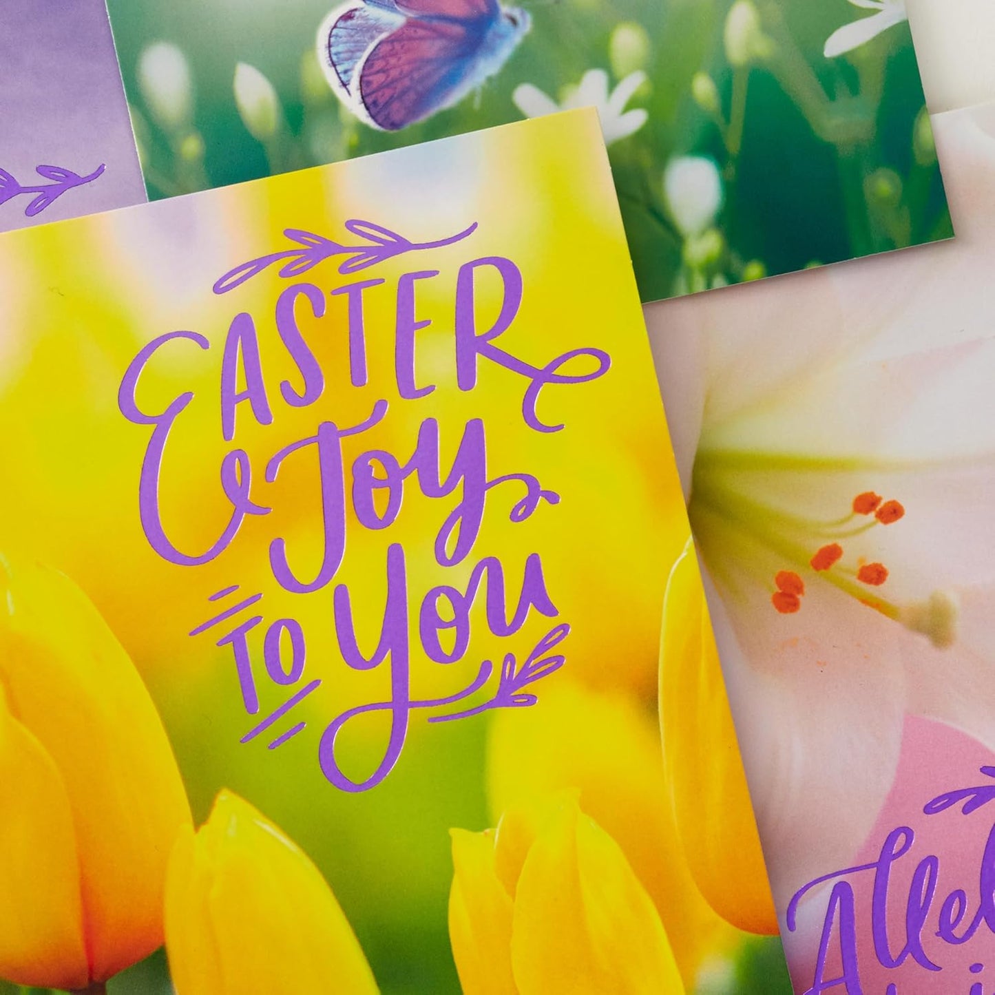 DaySpring Religious Easter Cards Assortment (16 Cards with Envelopes, 4 Designs) Tulip, Lily, Butterfly, Nature
