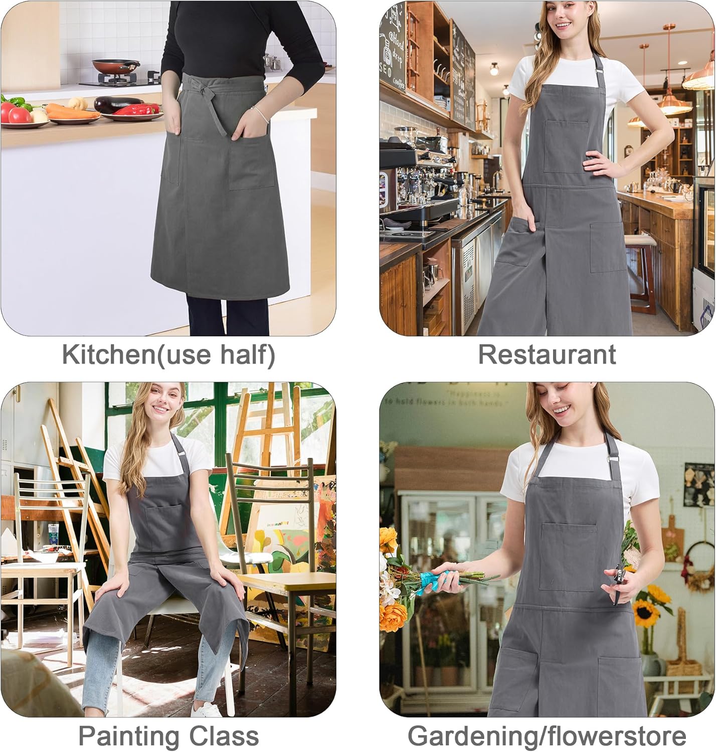 Molaxhome Split Apron with 3 Pockets,Unisex Pottery Apron with Adjusta