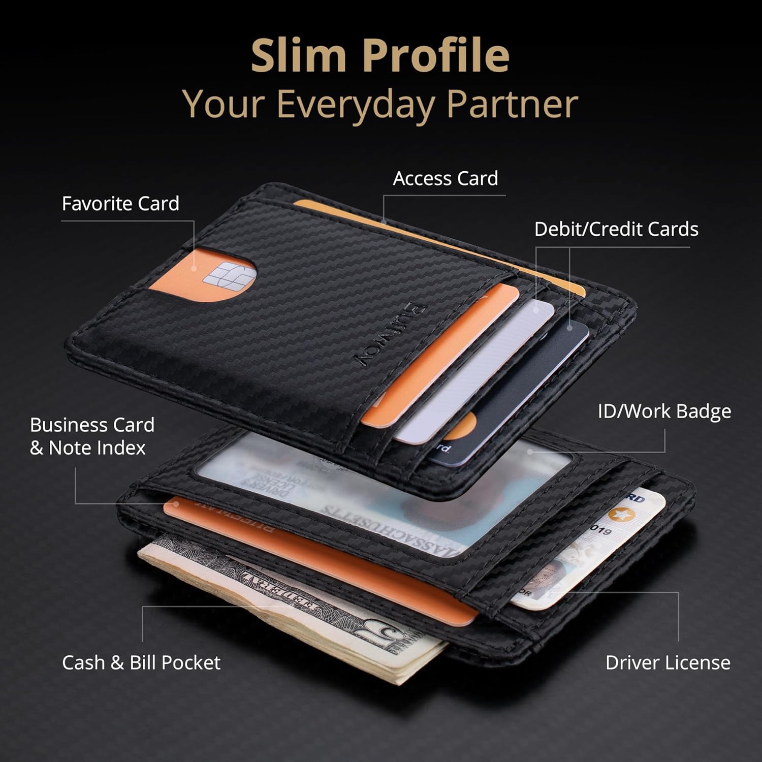 Buffway Slim Minimalist Front Pocket RFID Blocking Leather Wallets for