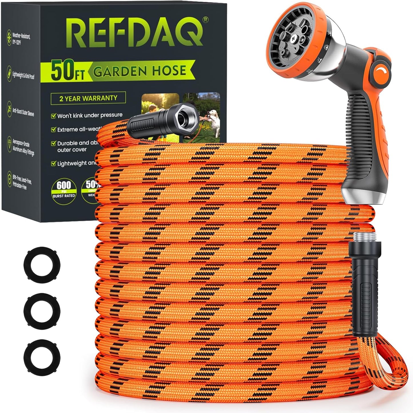 Garden Hose 50 ft, Water Hose Heavy Duty, Flexible Lightweight Non-Exp
