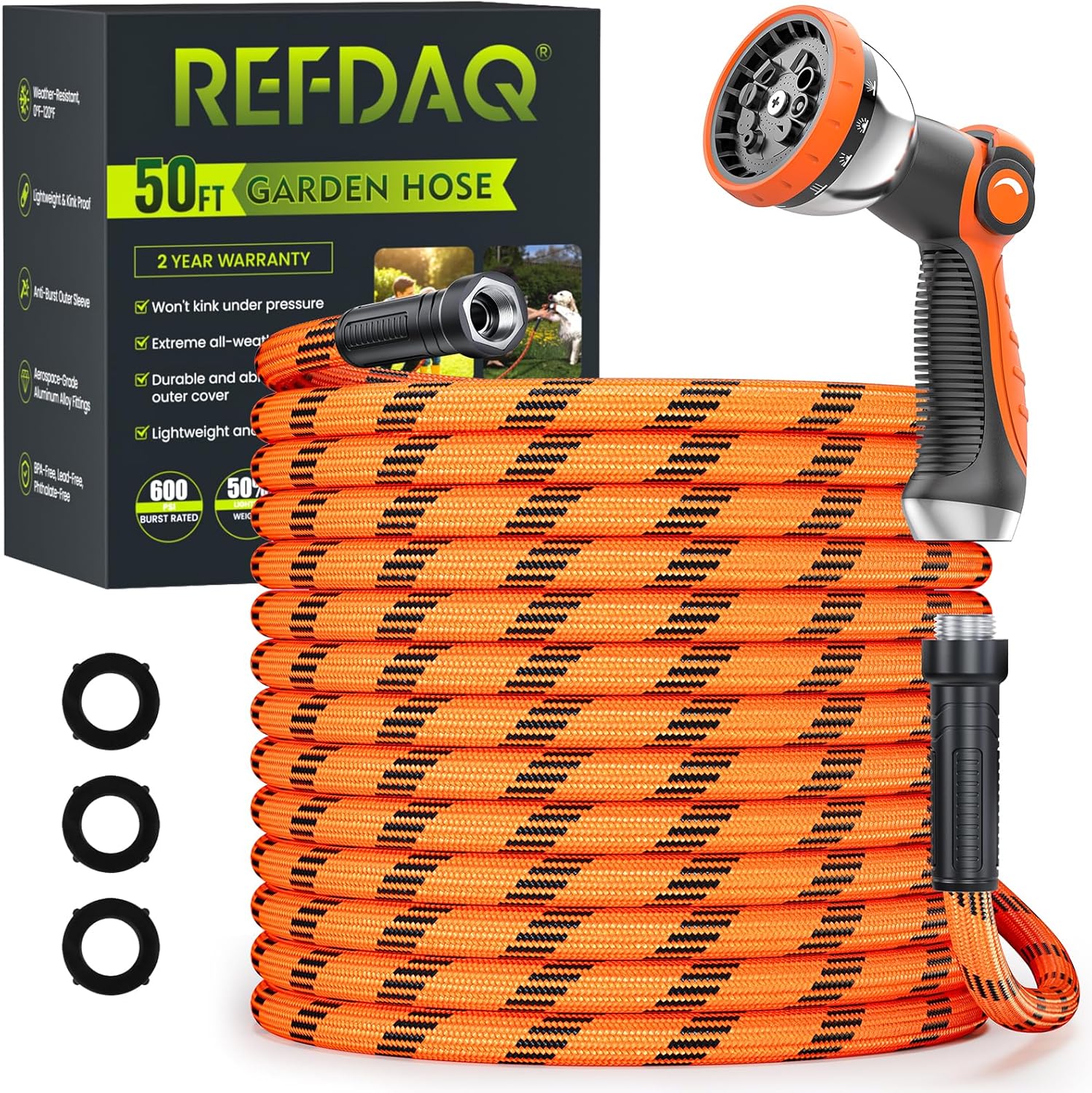 Garden Hose 50 ft, Water Hose Heavy Duty, Flexible Lightweight Non-Exp