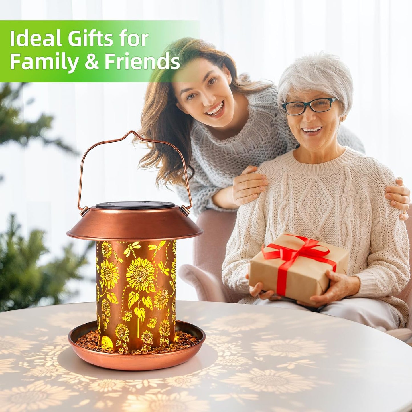Bird Feeders for Outdoors Hanging Metal Wild Bird Feeder Solar Lanterns Outdoor Waterproof Decor Garden Gifts for Women Mom Bird Lovers,Decoration for Yard,Patio,Porch,Balcony