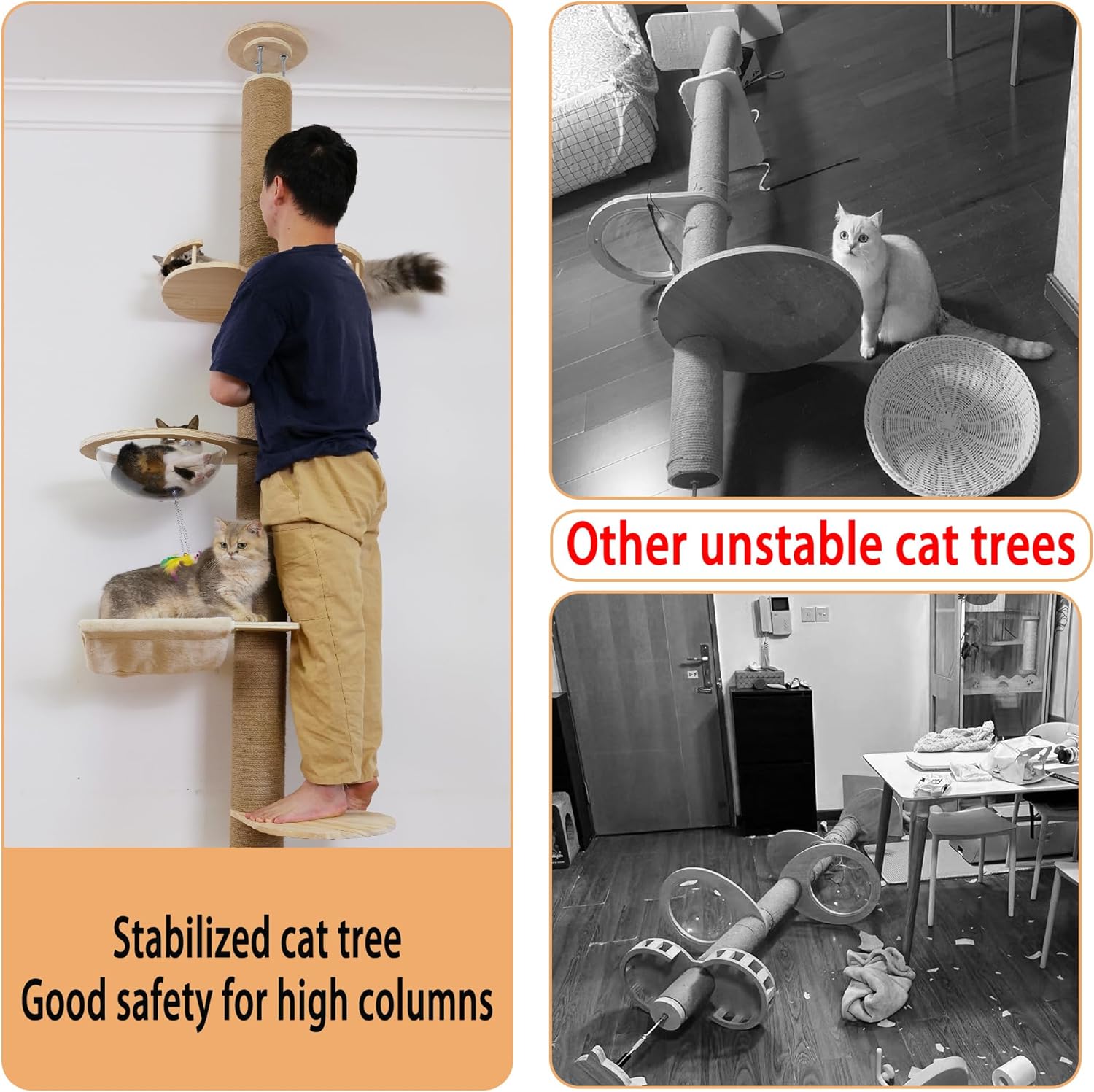 Floor to Ceiling Cat Tree Height (50-120in) Adjustable Cat Tower 5 Tie