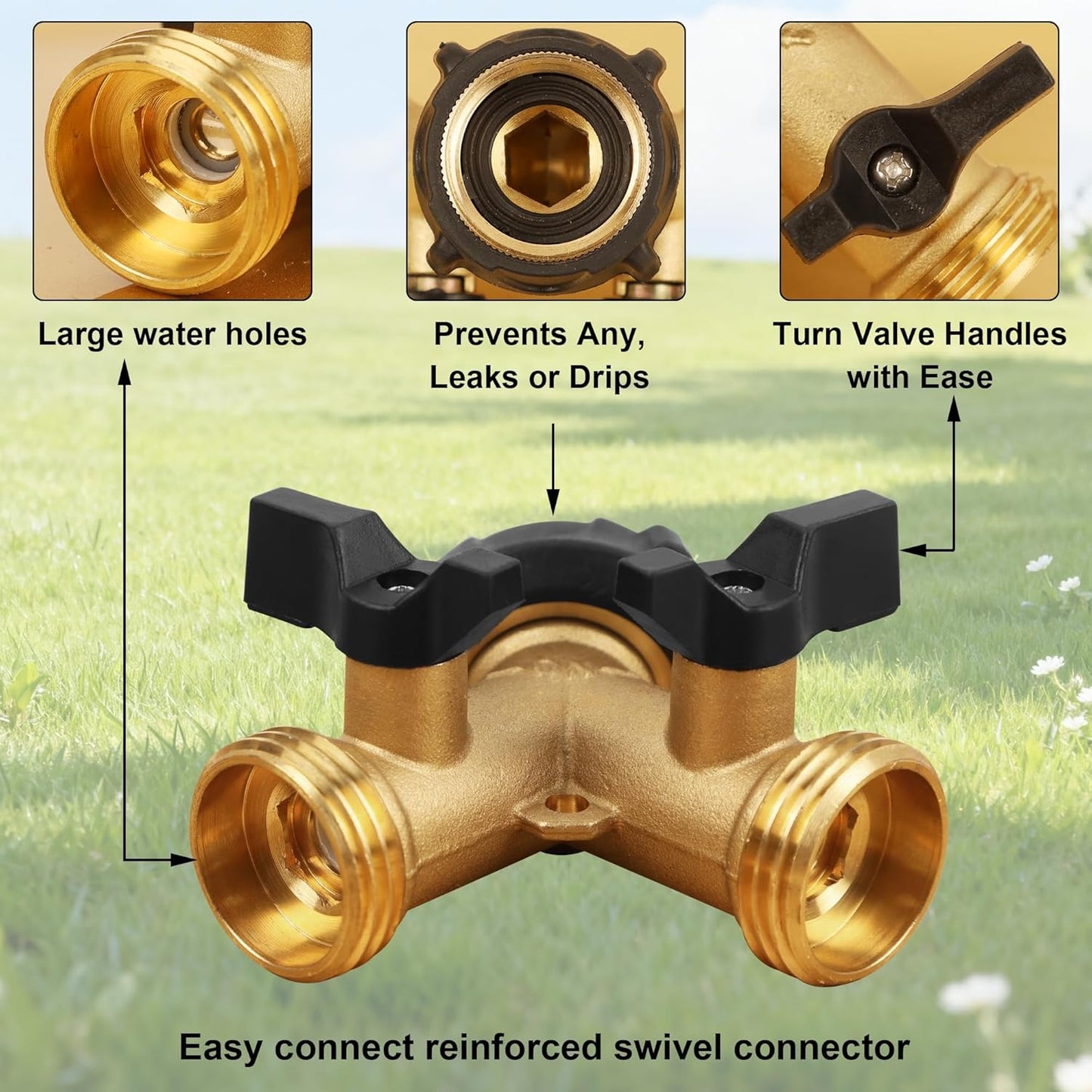 Biswing Garden Hose Splitter 2 Way, Heavy Duty Brass Connector Tap Spl