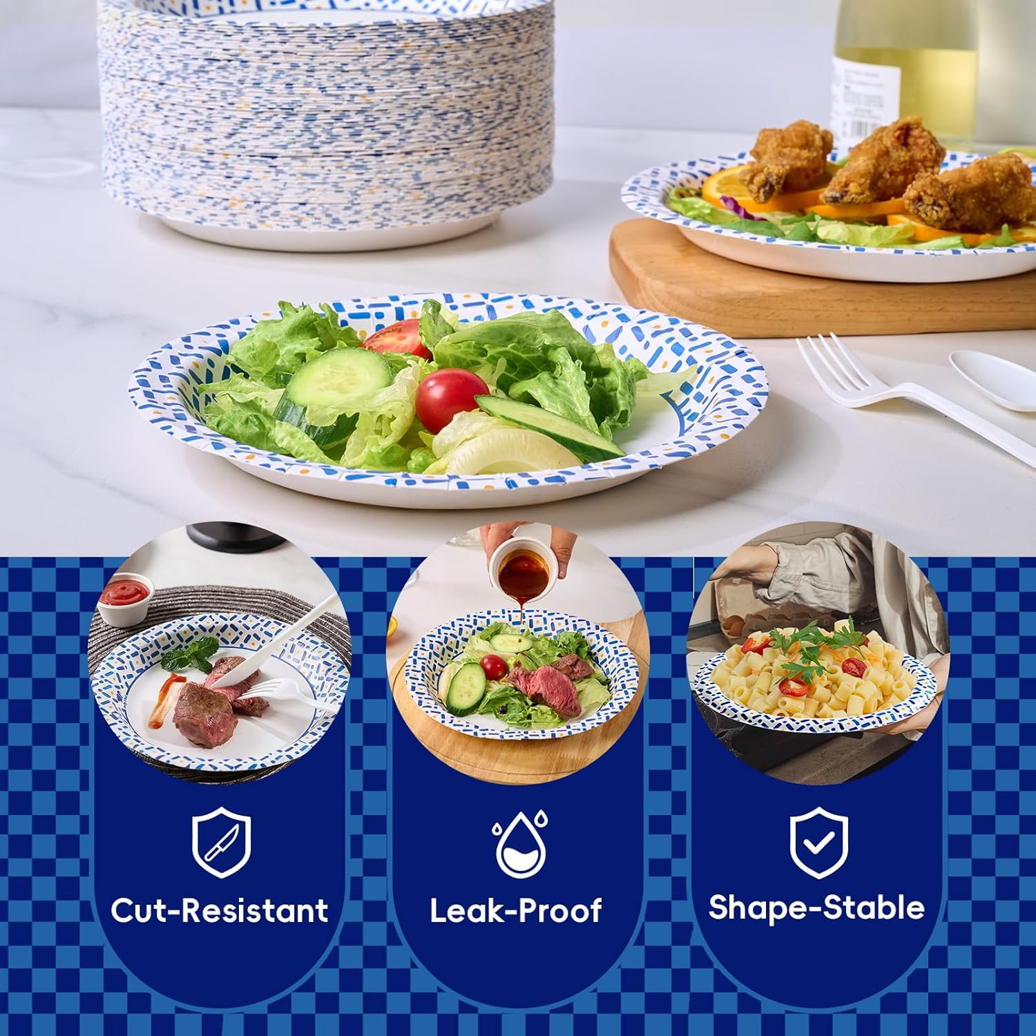 JOLLY CHEF 10 Inch Paper Plates 140 Count, Soak-Proof, Cut Proof, Disp