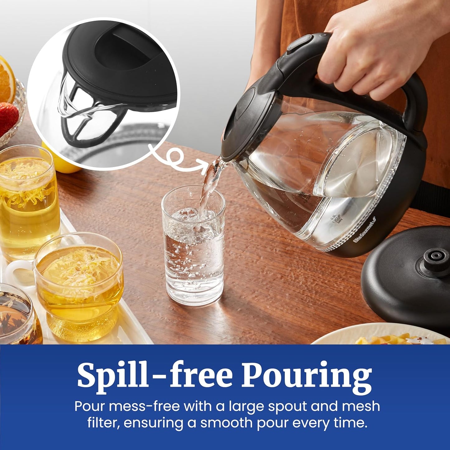 Elite Gourmet EKT1001 Electric 1.0L BPA-Free 1100W Glass Kettle Cordle