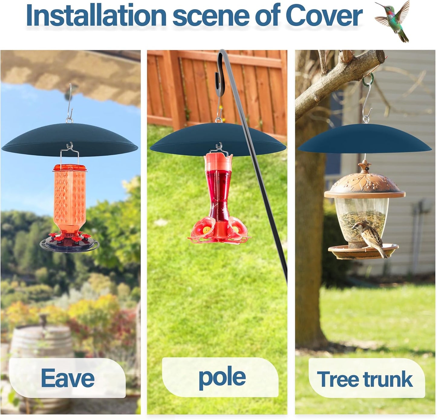 Bird Feeder Dome Guard,Squirrel Baffle for Hanging Feeder,13-Inch Cover for Shepherd's Hook in the Outdoors,Smart Birds Feeder's Umbrella(Blue), 2 Pack