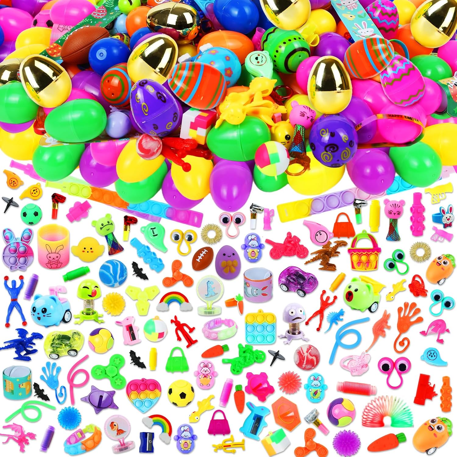 200 Pcs Prefilled Easter Eggs with Assorted Toys Inside,Basket Stuffer