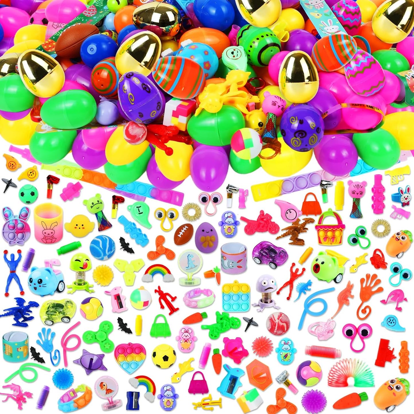200 Pcs Prefilled Easter Eggs with Assorted Toys Inside,Basket Stuffers Easter Fillers,Easter Toys Bulk,Easter Egg Hunt Supplies,Prizes Classroom Events,Easter Party Favors Gifts for Kids Boys Girls