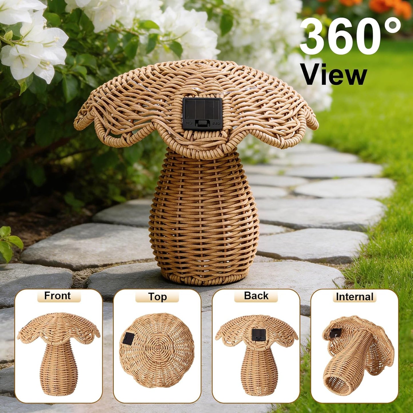 2 Pack Solar Mushroom Rattan Lanterns, 9’’ Handmade Wicker Lamp Mushroom Lights for Indoor Outdoor, Solar Outdoor Lamp Solar Lanterns for Table Deck Yard Patio Walkway Porch, Home Decor, Boho Decor