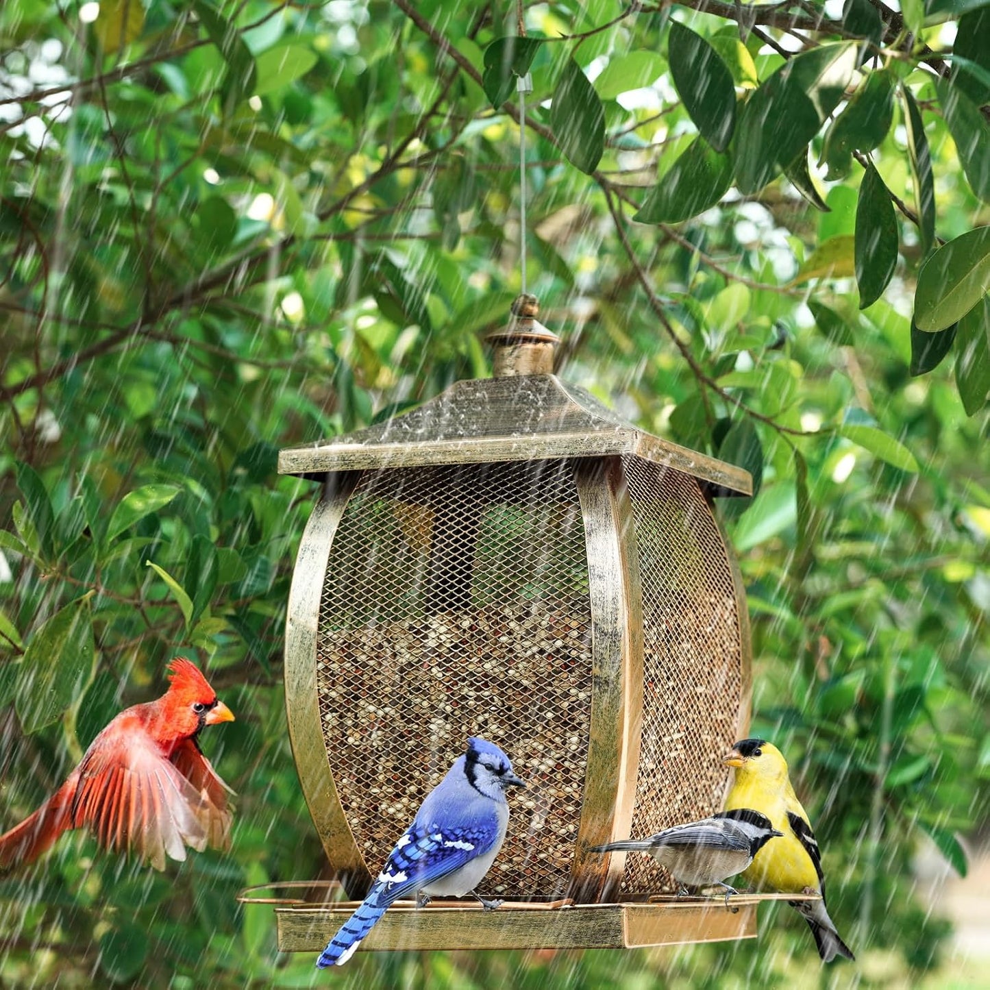 Bird feeders for Outdoors, Heavy Duty Metal Wild Bird Feeders for Outside Hanging, 9 Lbs Extra Large Capacity Retro Lamp Shape Birdfeeder for Garden Yard Outside Backyard, Easy Fill