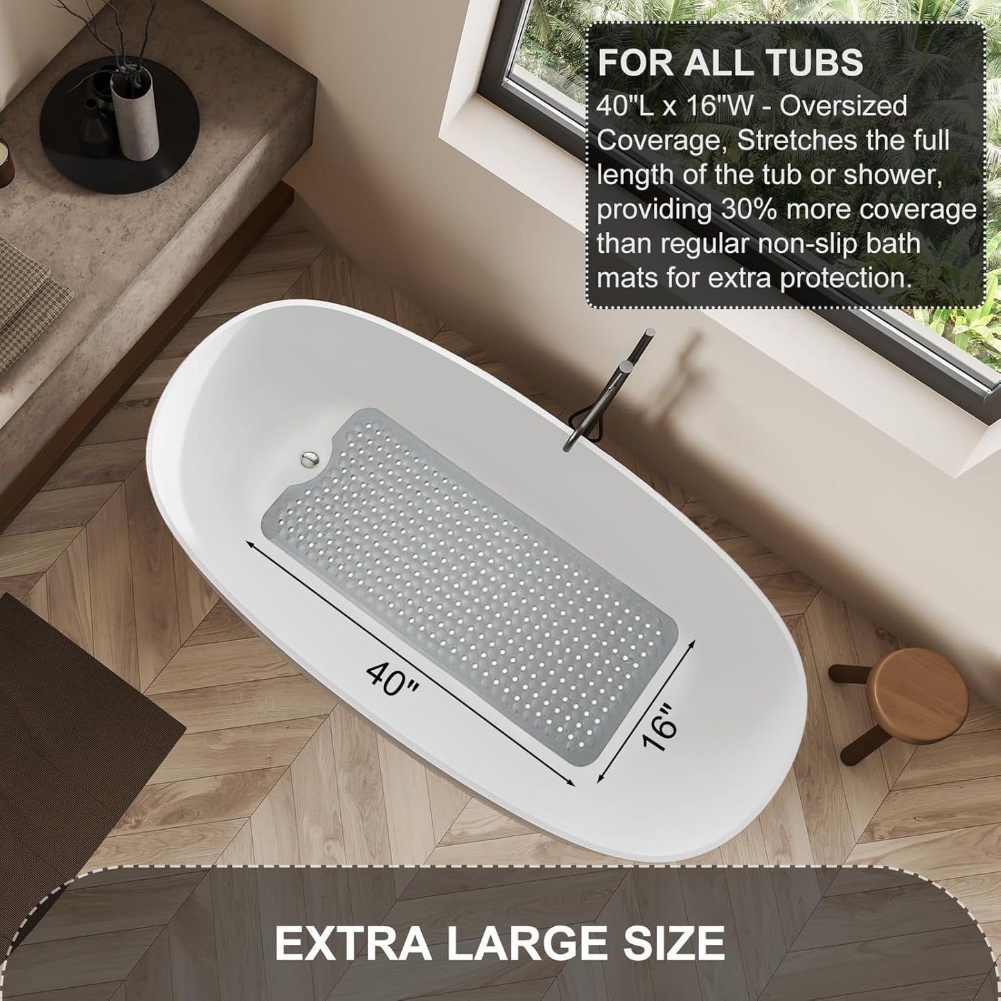 Bath Tub and Shower Mats, Non Slip 40 x 16 Inch Extra Large Bathtub Ma