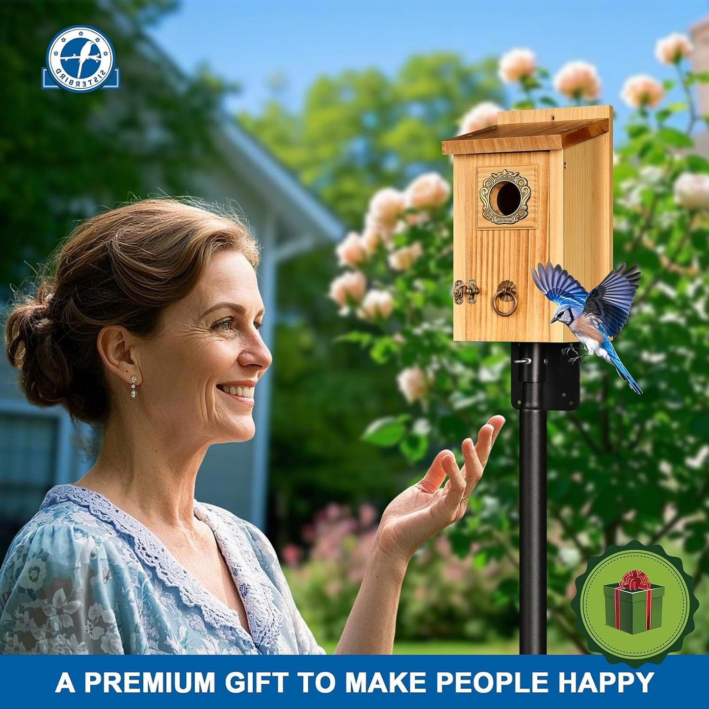 Premium Pack of 2 Bluebird Houses for Outside, Garden Bird Houses for Outdoor, Vintage Metal Predator Guard, Birdhouse Gift, Weatherproof Coating Bird Nesting, Assembly Required