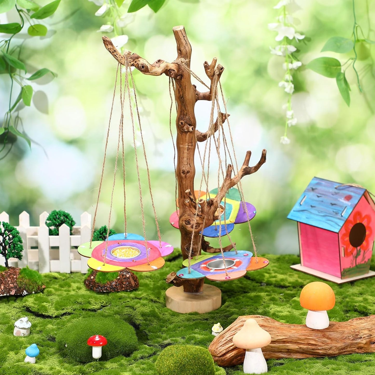 DoubleFill 60 Pcs Bird Feeder Craft Kits for Ages 3-8 Arts and Crafts DIY Wooden Painting Kits Outdoor Toys Party Favor Gifts