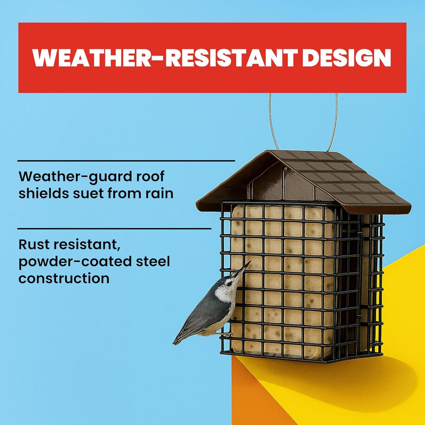 More Birds Double Suet Feeder with Weather Guard, 6.5" L X 4.25" W X 7