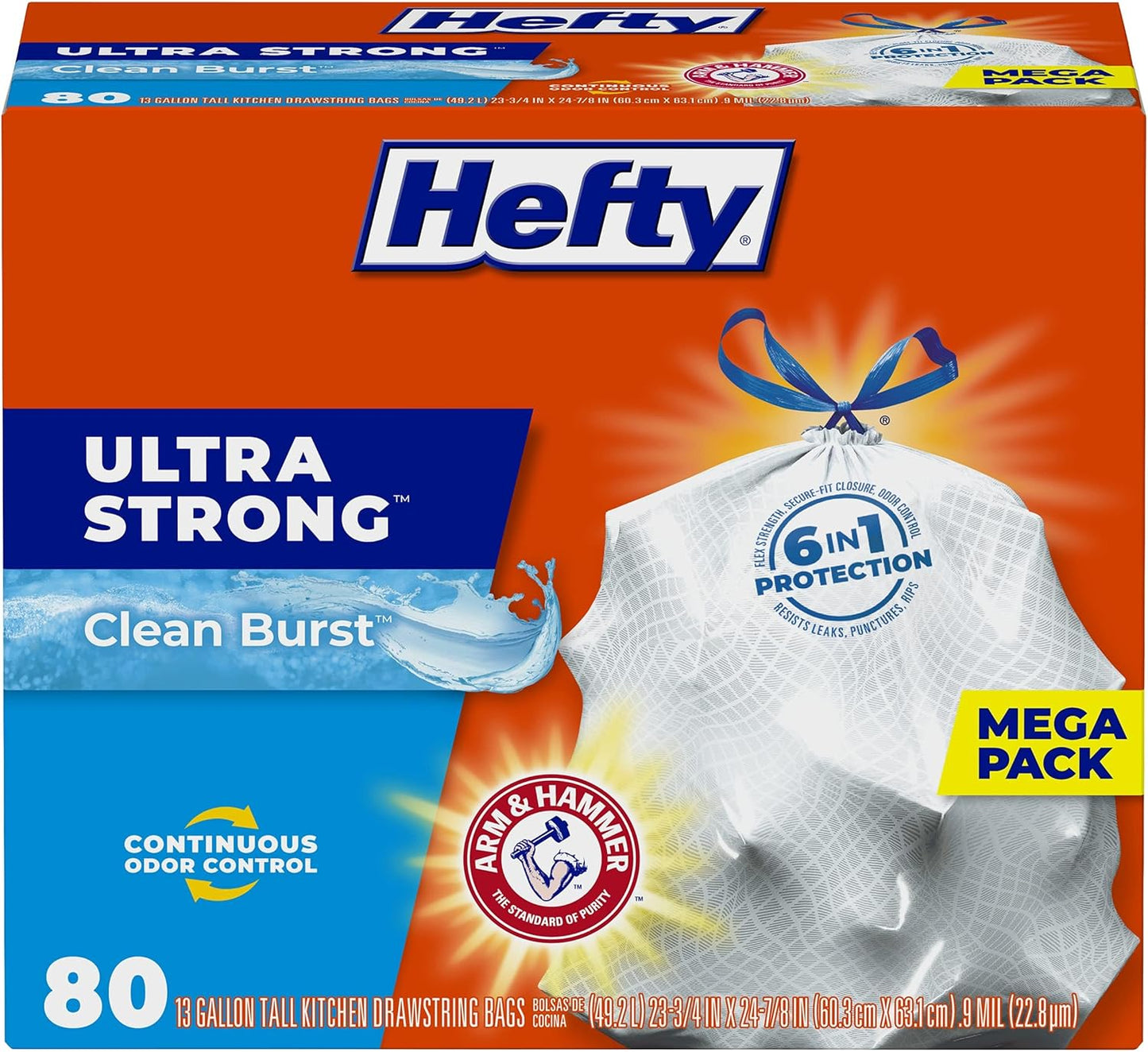 Hefty Ultra Strong 13 Gallon Trash Bags, Tall Kitchen Trash Bags 13 Ga