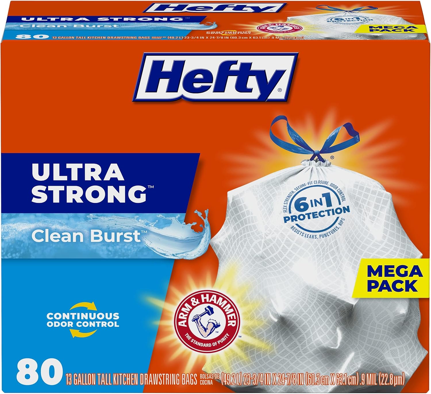 Hefty Ultra Strong 13 Gallon Trash Bags, Tall Kitchen Trash Bags 13 Ga