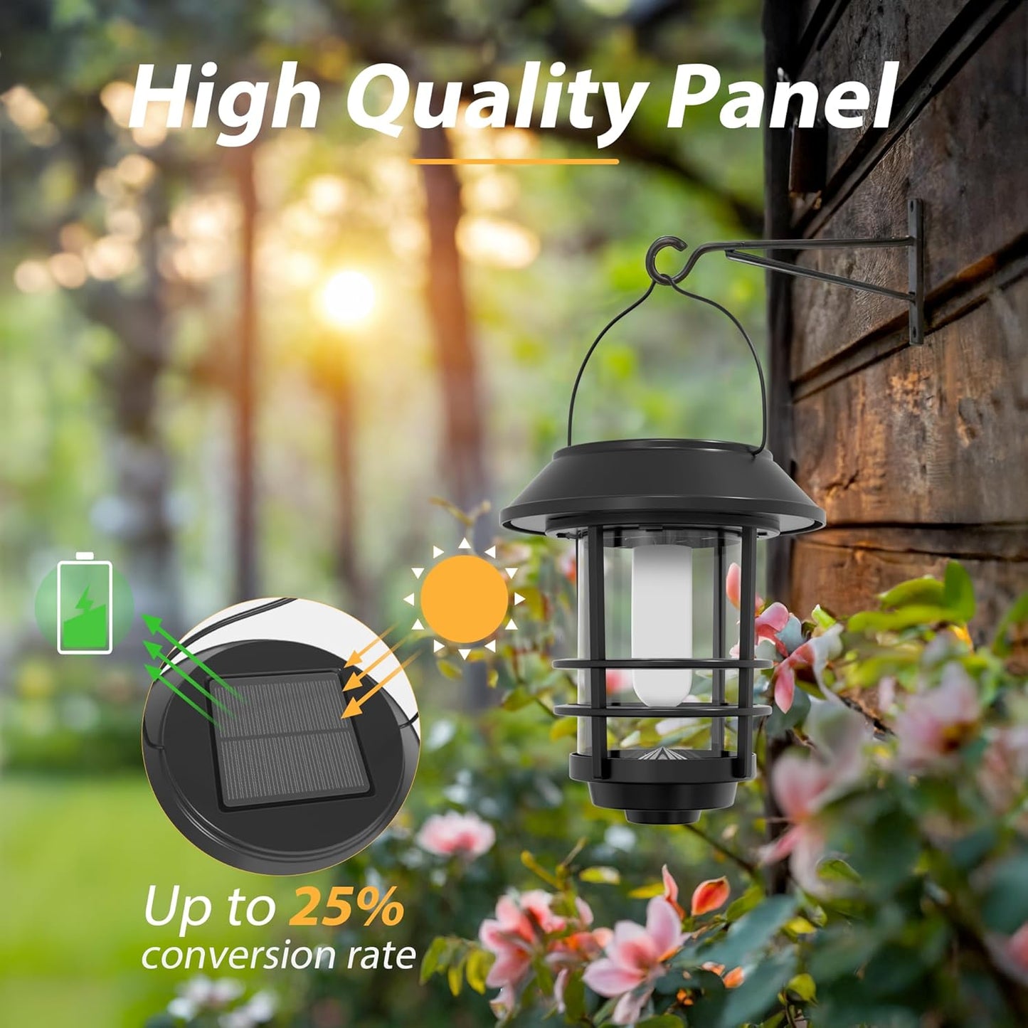 Otdair Solar Lanterns Outdoor Waterproof, 2 Pack Flickering Flames Wal