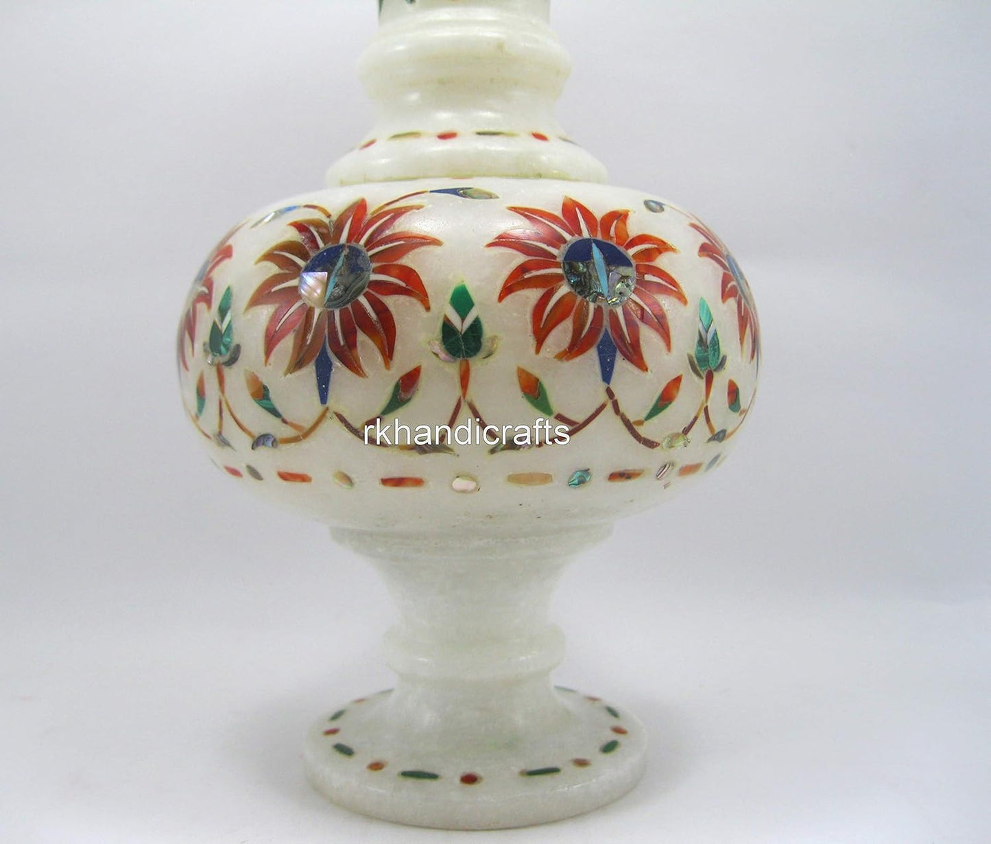 8 Inches Floral Pattern Inlay Work Flower Pot for Garden Area Decor Wh