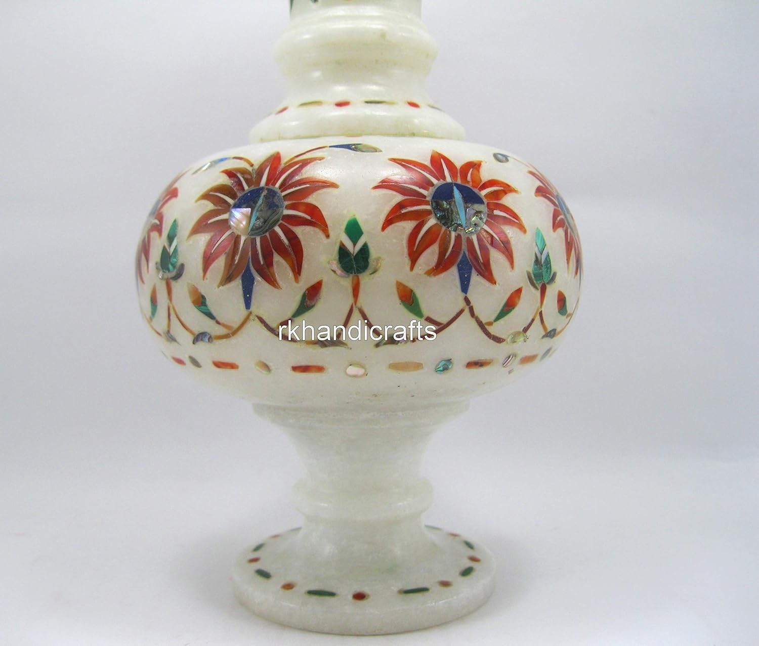 8 Inches Floral Pattern Inlay Work Flower Pot for Garden Area Decor Wh