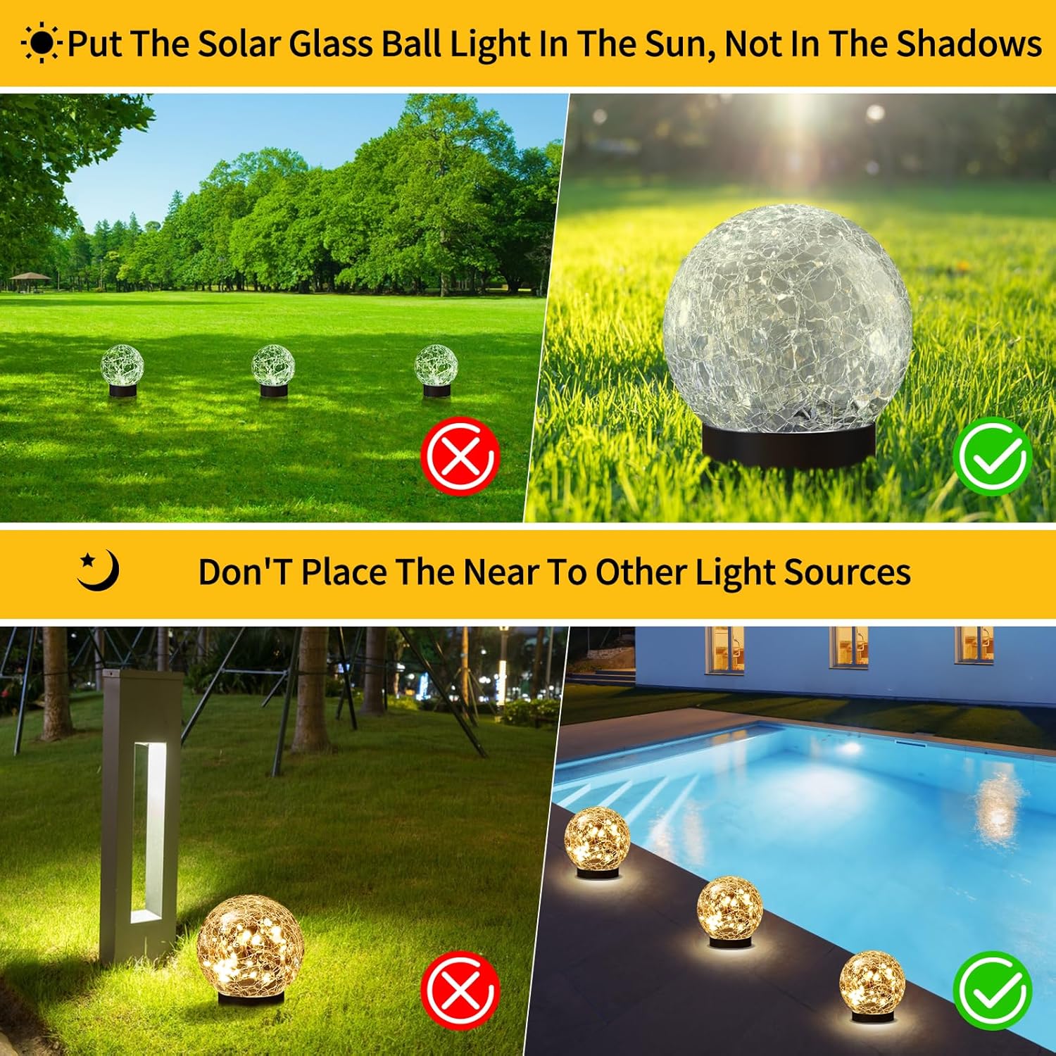 Solar Globe Lights Outdoor Waterproof-Solar Balls Garden-Cracked Glass