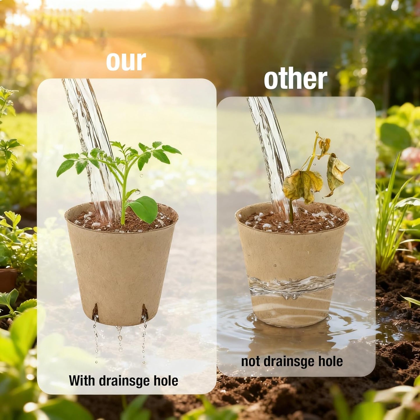 40 Pack Biodegradable Peat Pots with Drainage Holes – 3.15 Inch Organi