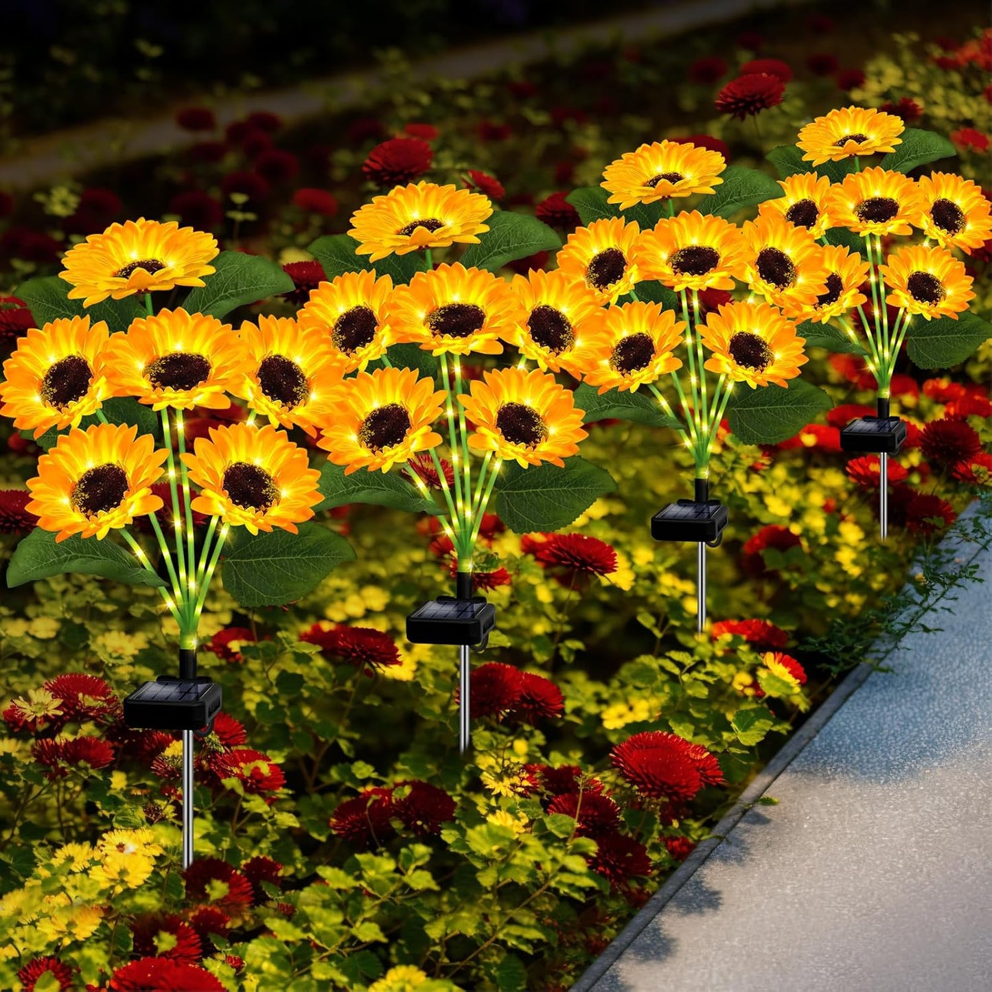Solar Lights Outdoor Garden Decor,4 Pack with 24 Sunflower Lights,Sola