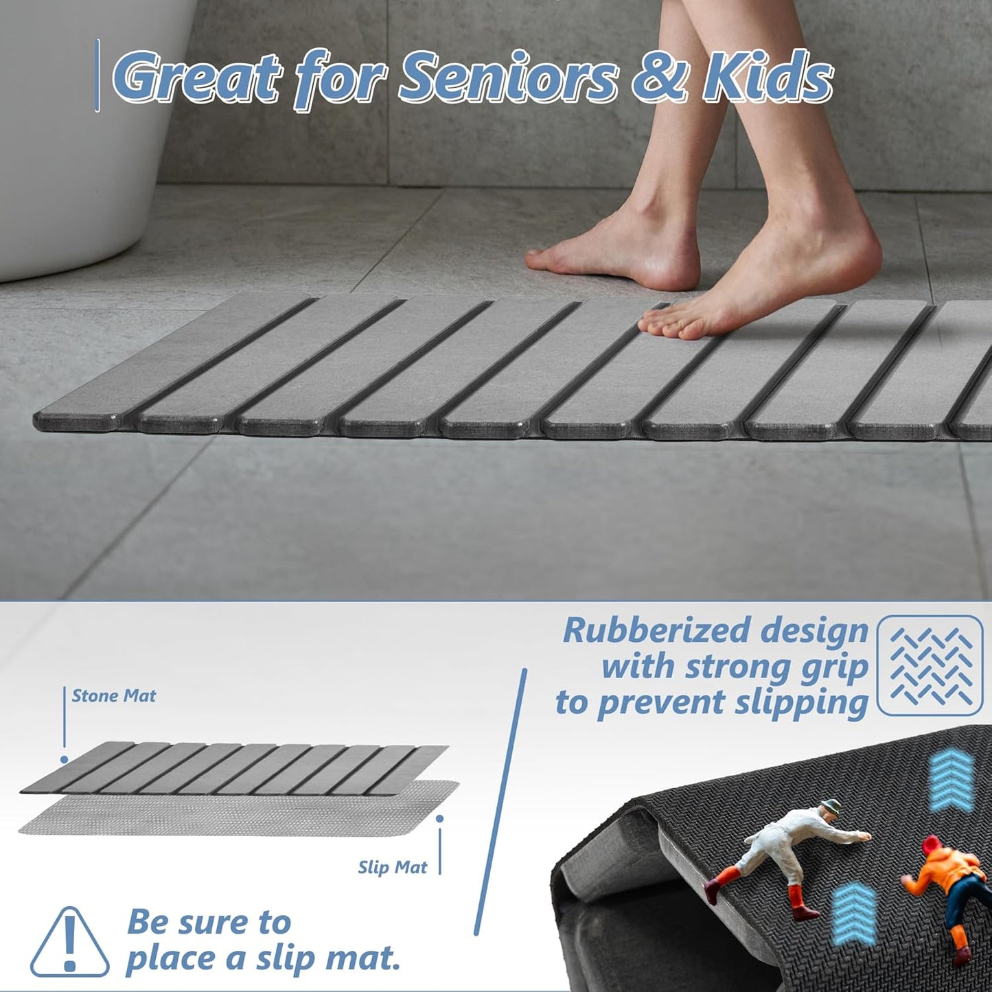 AWW Foldable Stone Bath Mat, Super Absorbent Diatomaceous Earth Mats, 