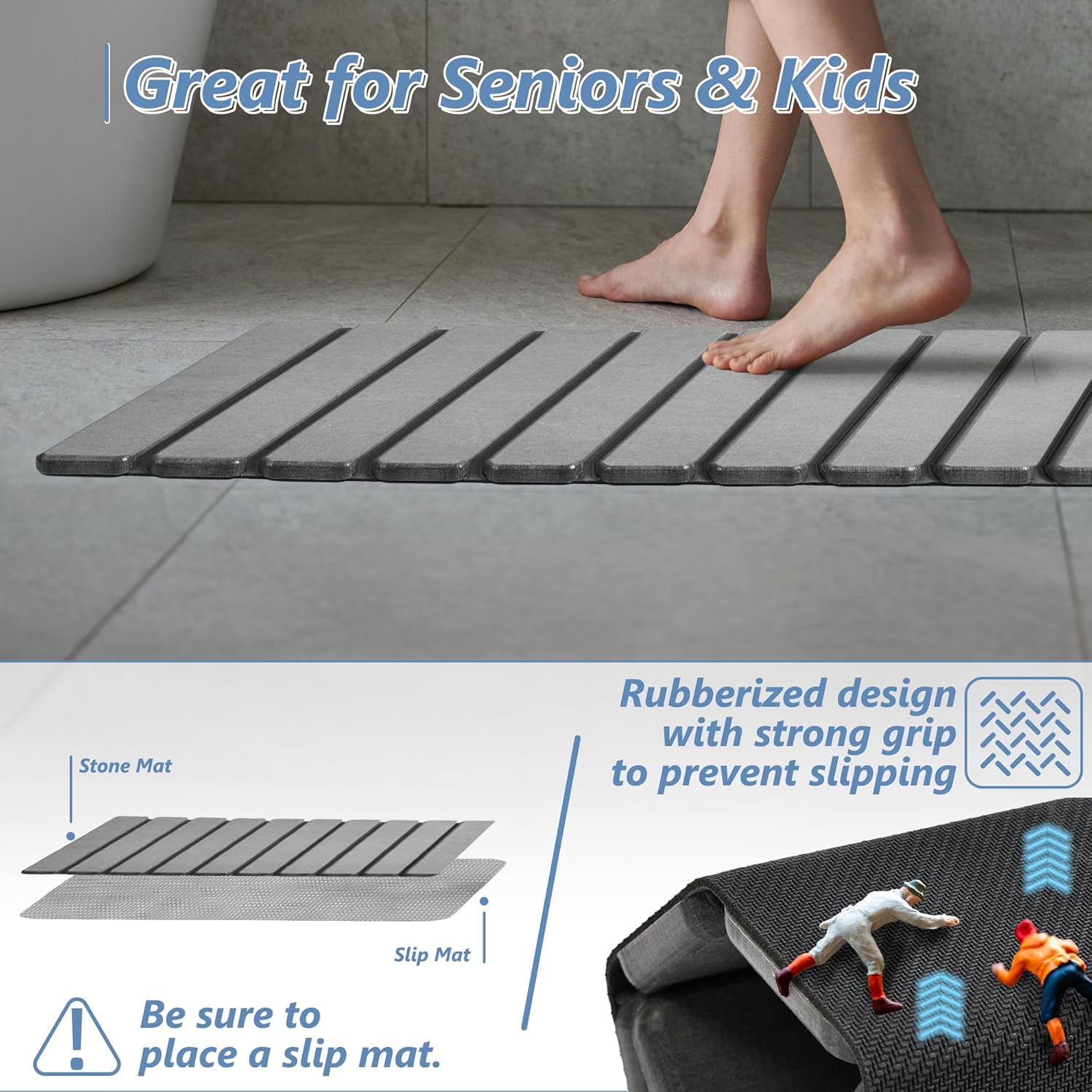 AWW Foldable Stone Bath Mat, Super Absorbent Diatomaceous Earth Mats, 