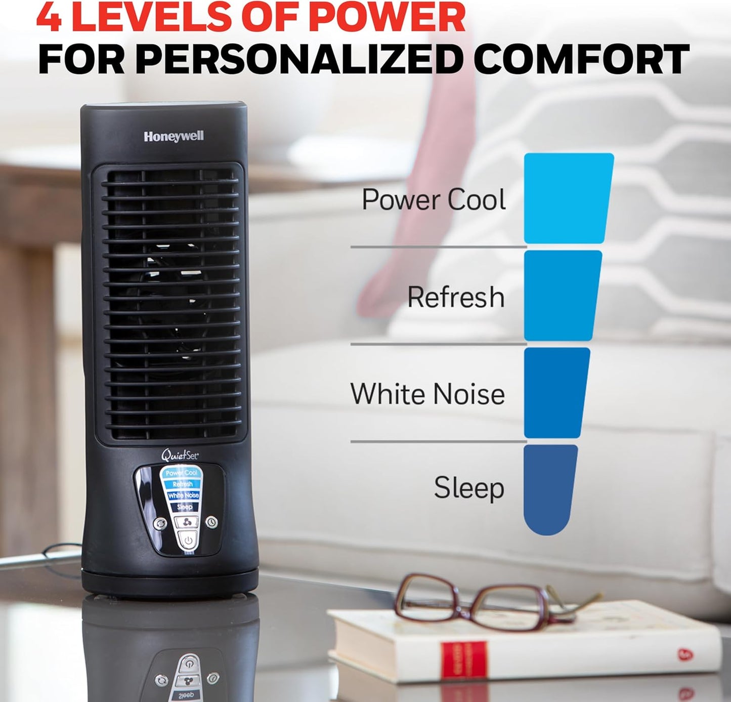 Honeywell HTF210B QuietSet Personal Table Fan, Black – Oscillating Personal Fan with Quiet Operation and 4 Levels of Power and Sound