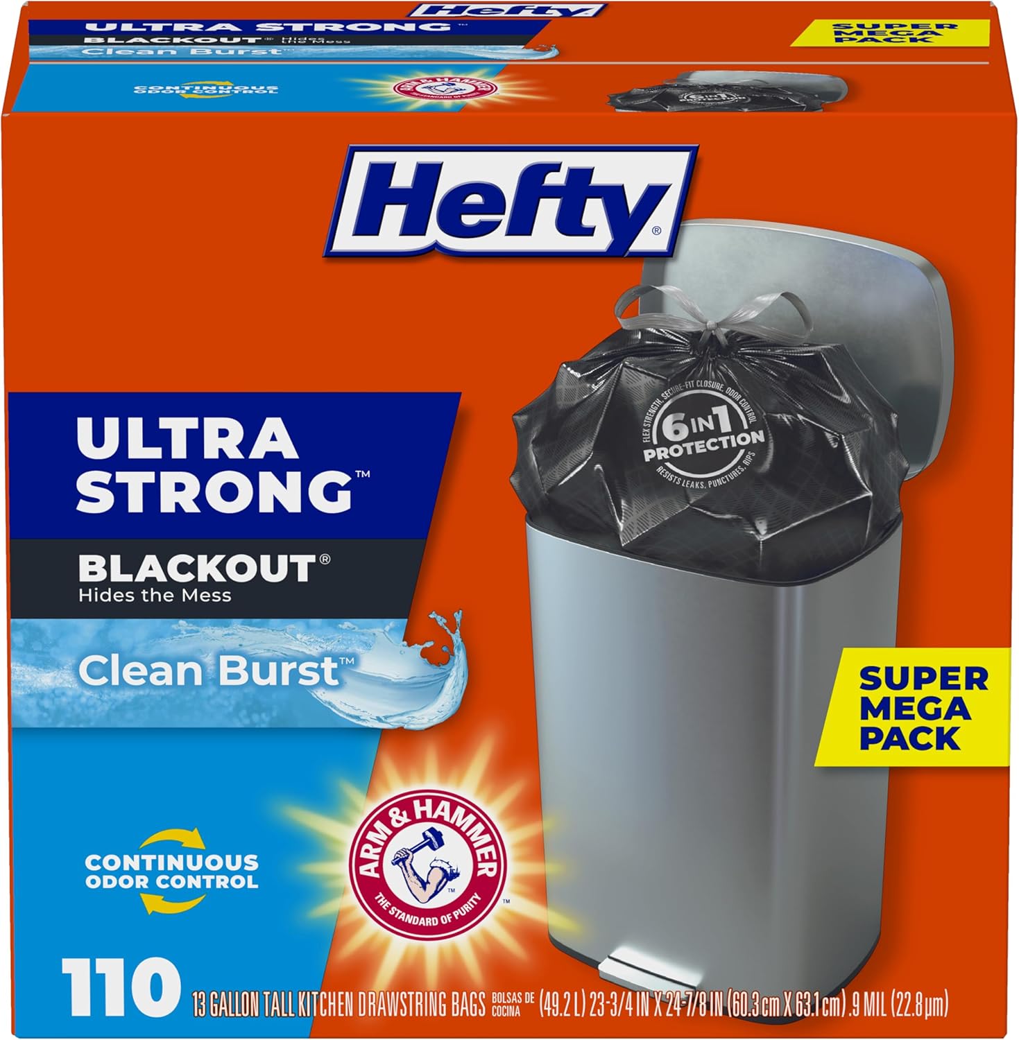 Hefty Ultra Strong Trash Bags, Black Tall Kitchen Trash Bags 13 Gallon