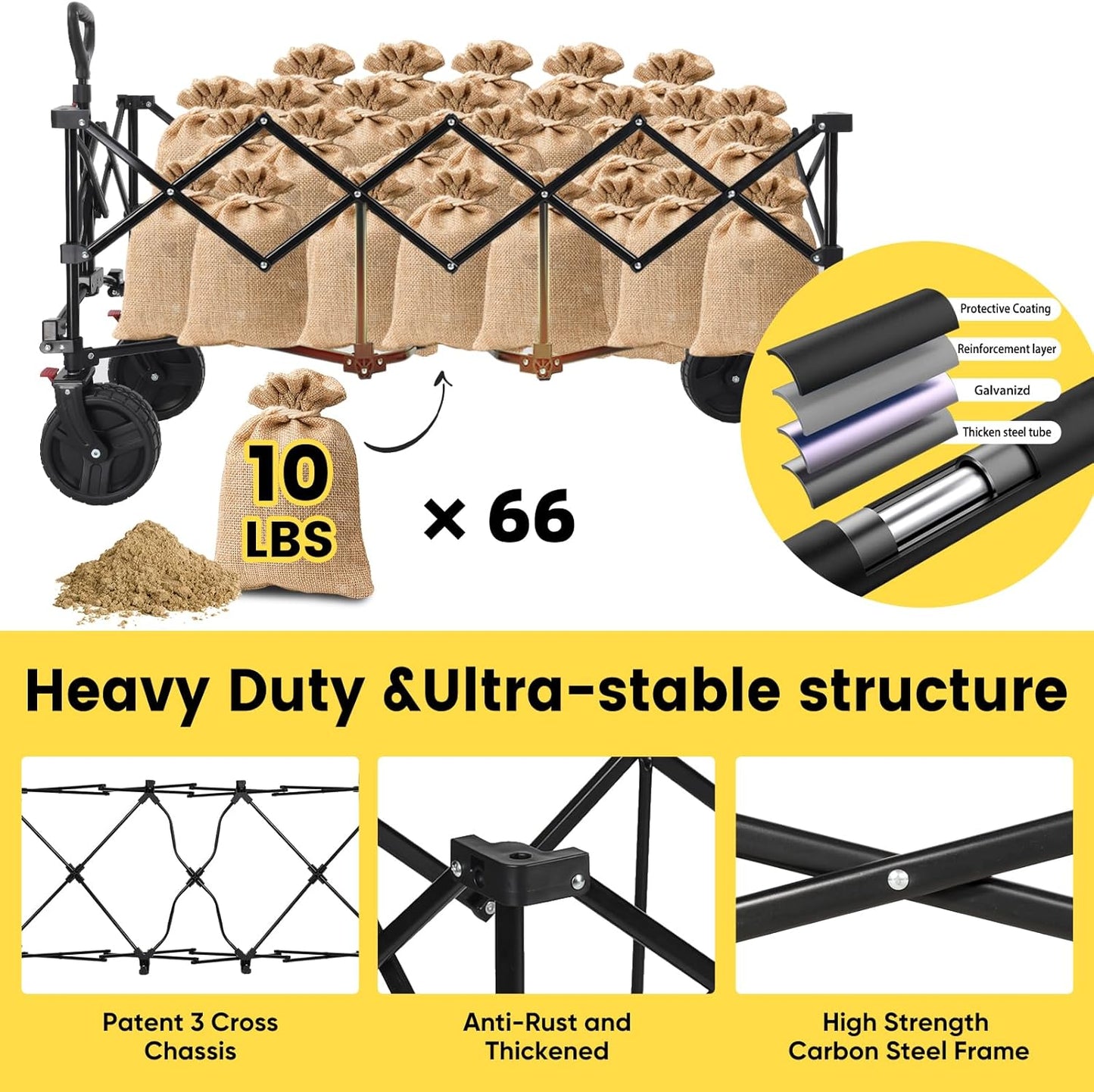Sekey 48''L Collapsible Foldable Extended Wagon with 660lbs Weight Cap