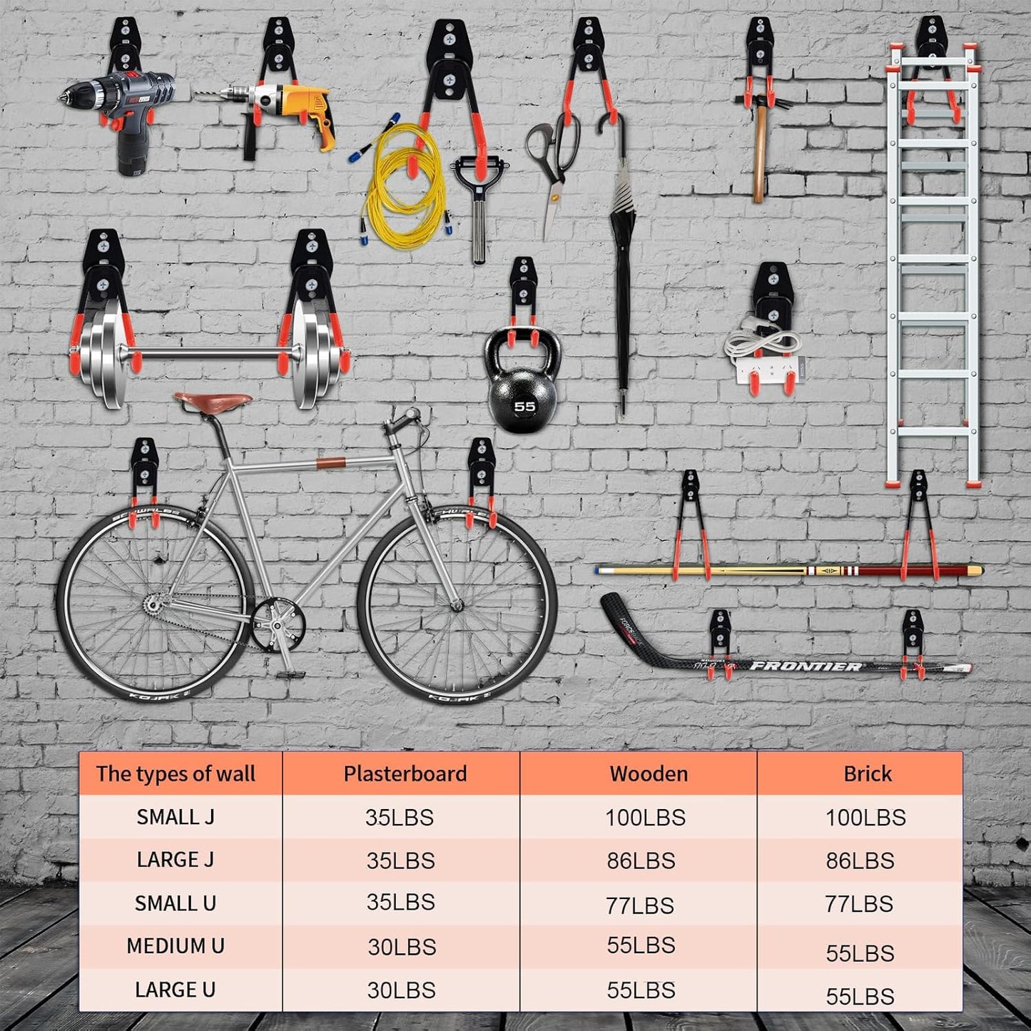 16 Pack Heavy Duty Garage Hooks, Triple Welded Wall Mount Utility Hangers with Extension Straps, 100 Lbs Capacity Utility Hook Tool Organizer for Garage Makeover, Garden, Shed, Hose