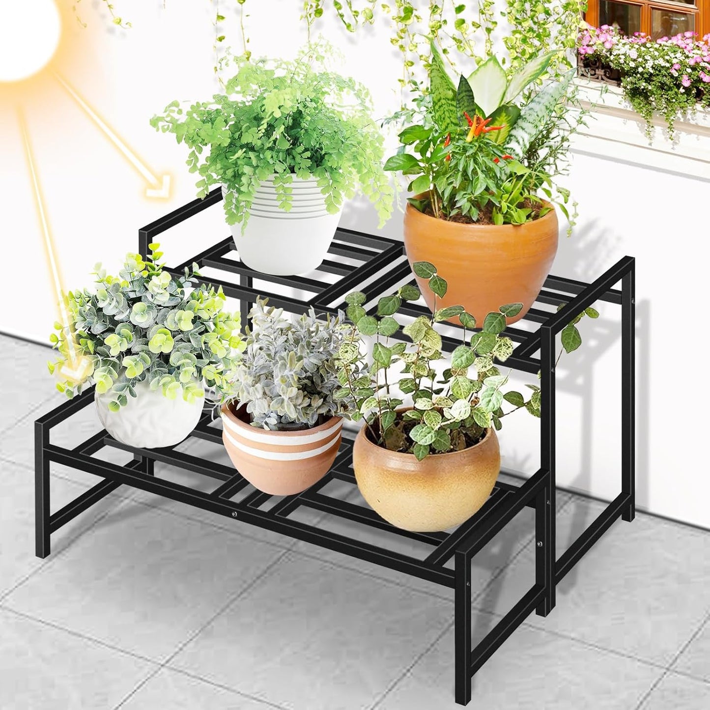 Plant Stand Indoor Outdoor, 2-Tier Wrought Iron Plant Stands, Stackabl