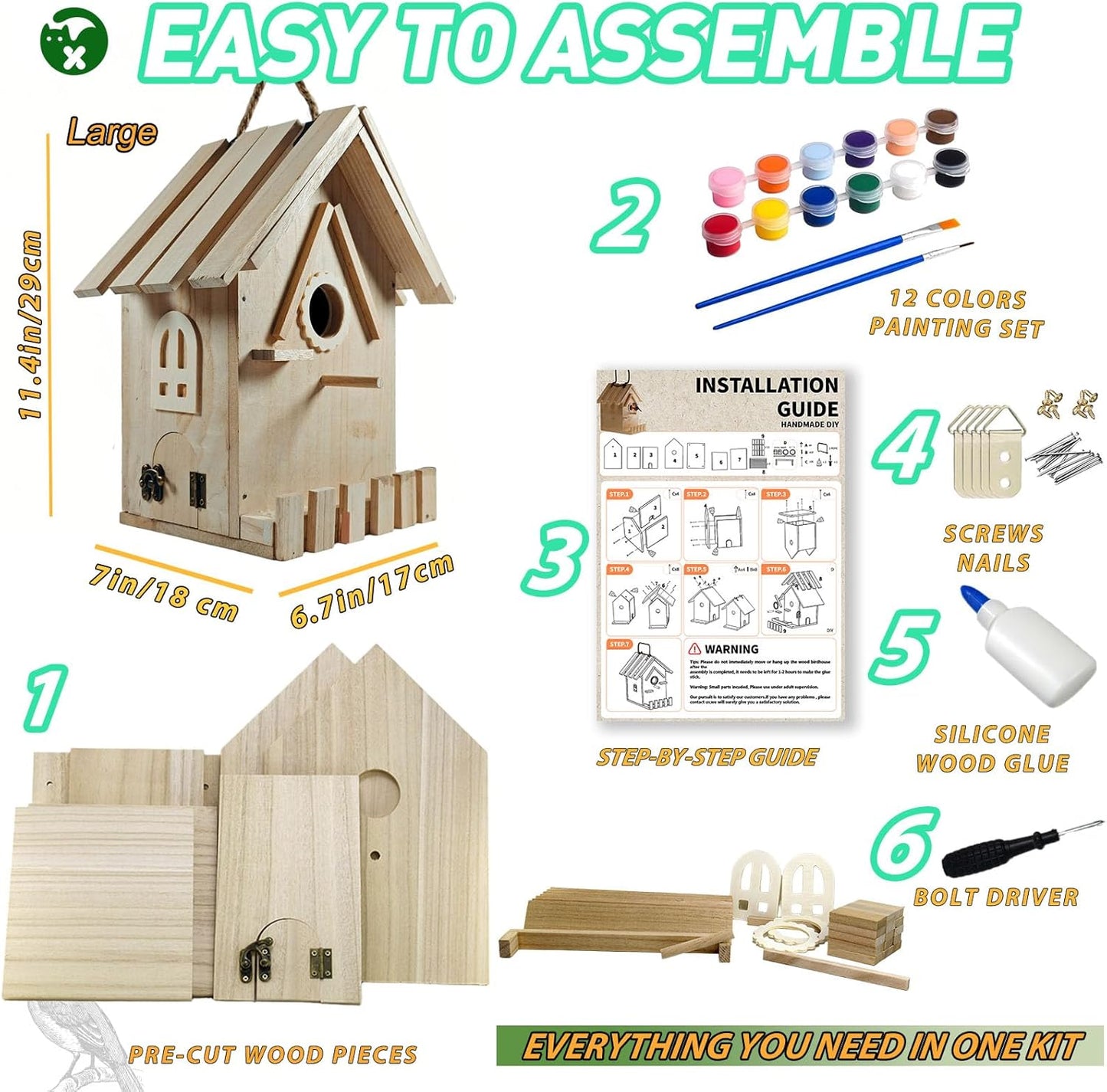 Large Wood Bird Houses for Outside Clearance,Woodworking Adult Crafts & DIY Bird House Kit, Build it Yourself Birdhouse for Adults and Kits, Hanging Birdhouse for Garden Yard Decor Gifts (1 Pack)