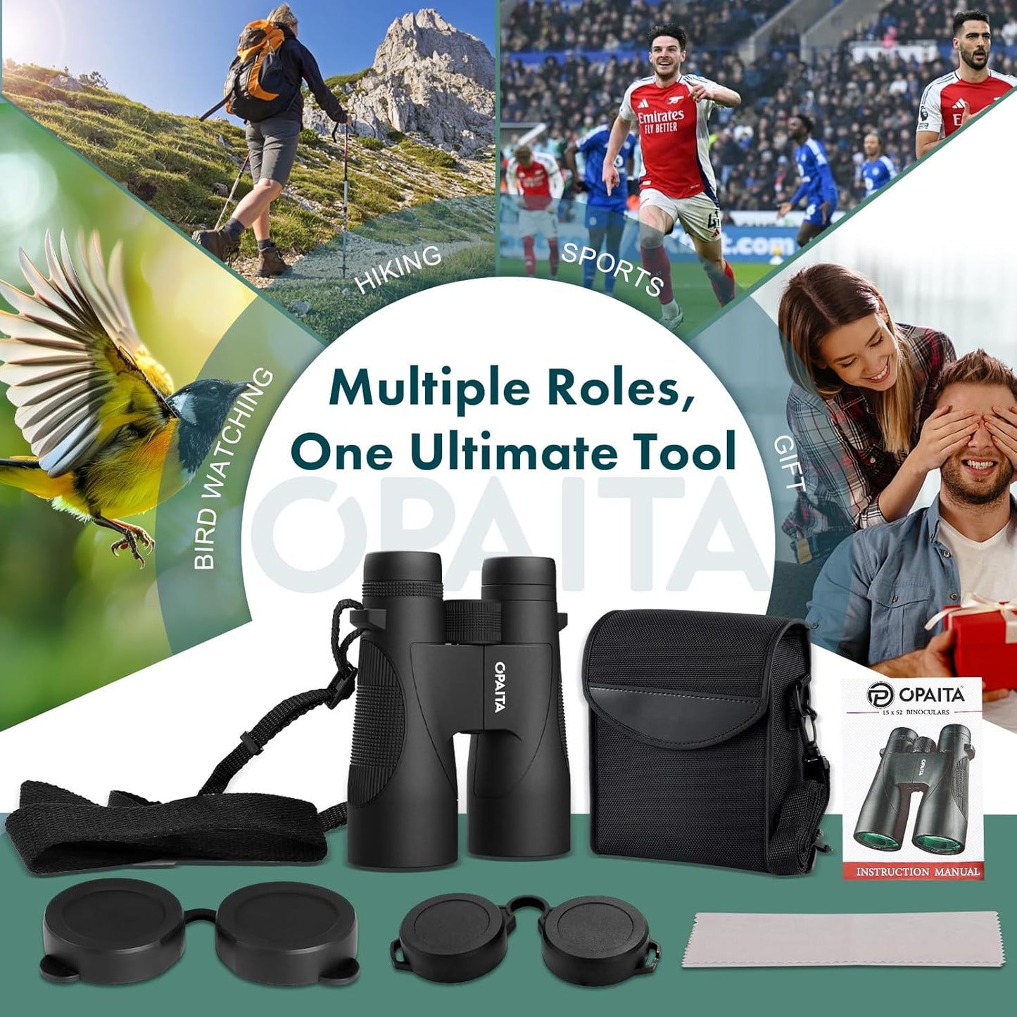 15x52 High Powered Binoculars for Adults - OPAITA HD Professional Bird Watching Binoculars with BAK4 Prism & FMC Lensfor Hunting, Stargazing, Travel, Sports - Birthday Gifts for Men