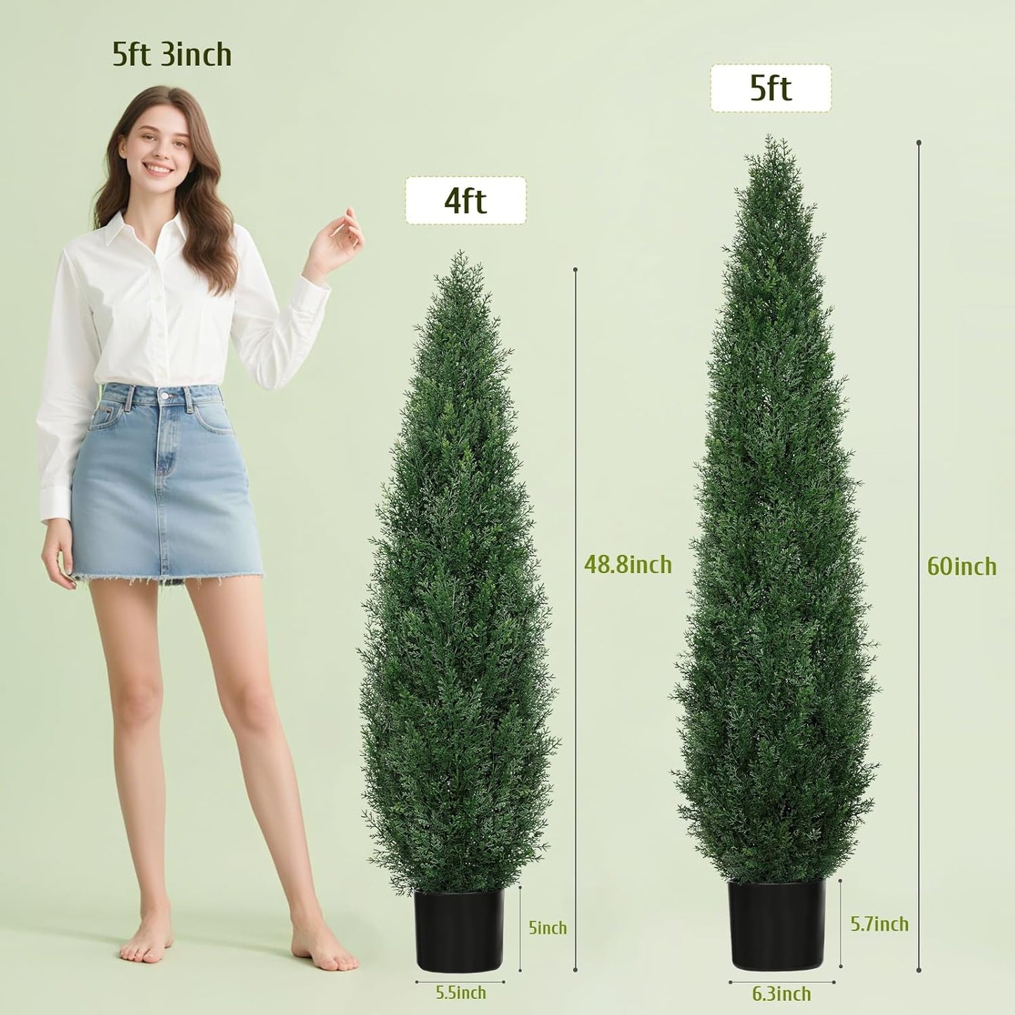 4FT UV Resistant Artificial Cedar Tree, Outdoor Artificial Plants Potted Fake Shrubs, Artificial Topiary Trees for Front Porch Decorations Outdoor, Faux Bushes for Planters (Set of 2)